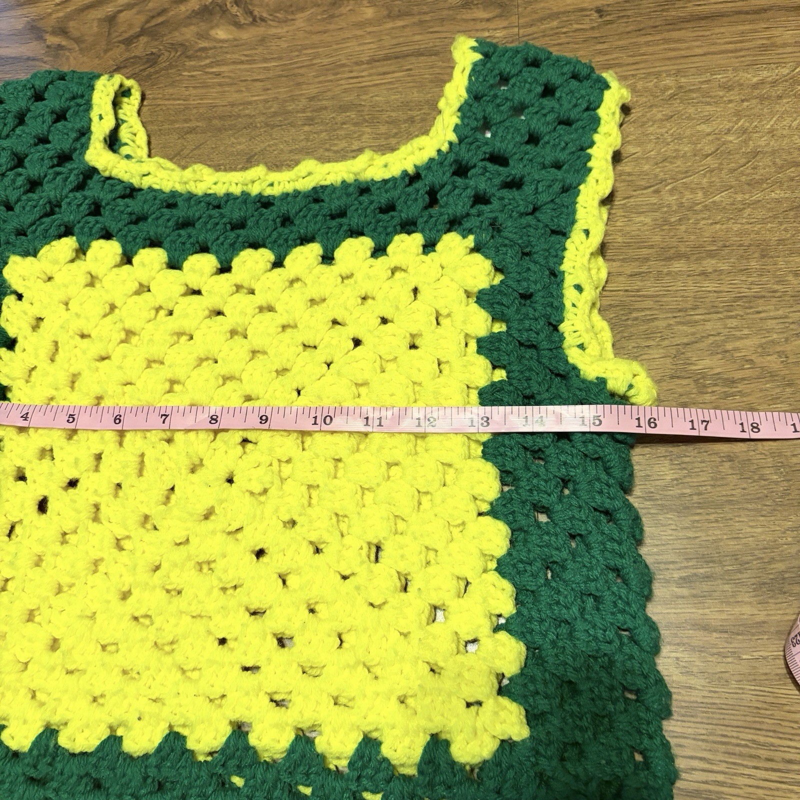 Authentically True Vintage 70s Handmade Green And Yellow Crochet Tank Top Size S