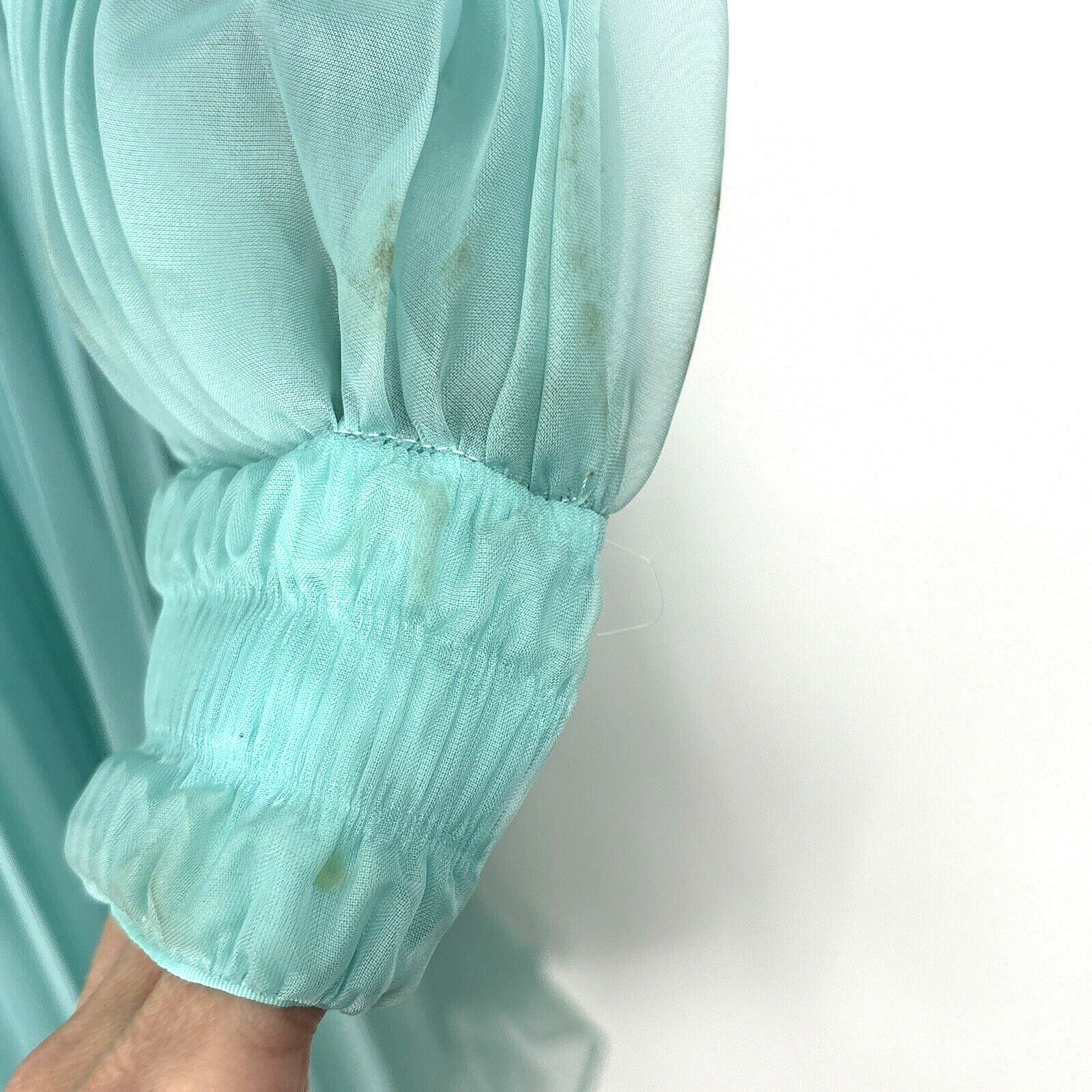 Vintage 1950&rsquo;s Montgomery Ward Aqua Chiffon Dress Gown 26&Prime; Waist Tags *READ*