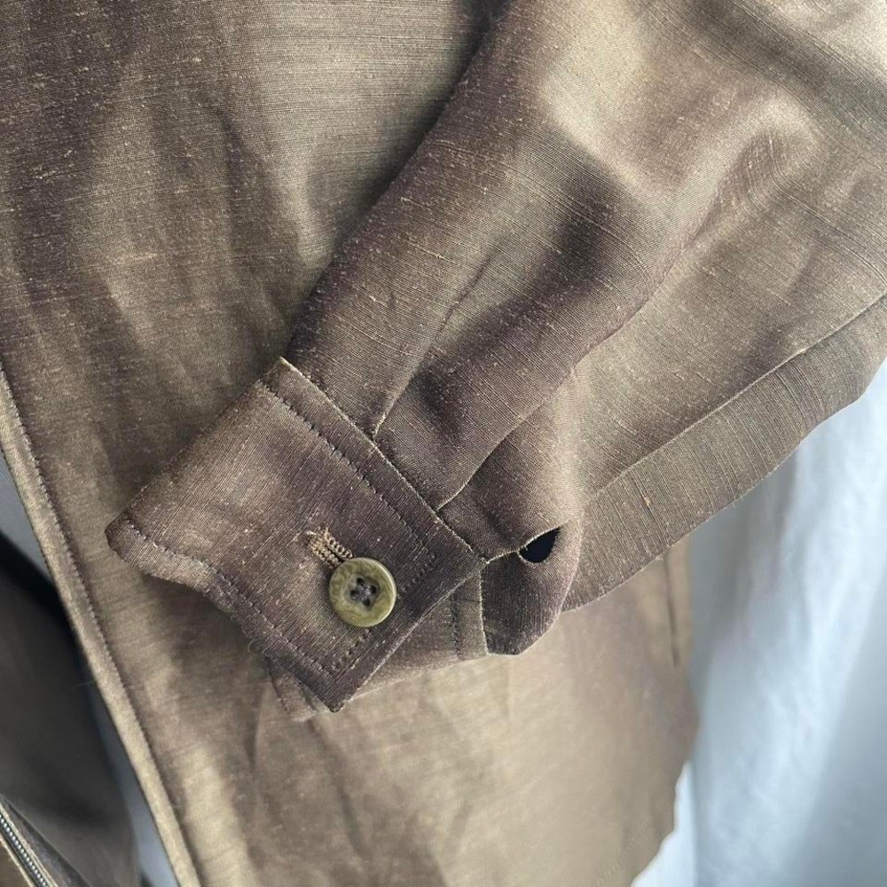 Vintage Linen Silk Bronze Zip Up Jacket Bronze Gold Lightweight Metallic