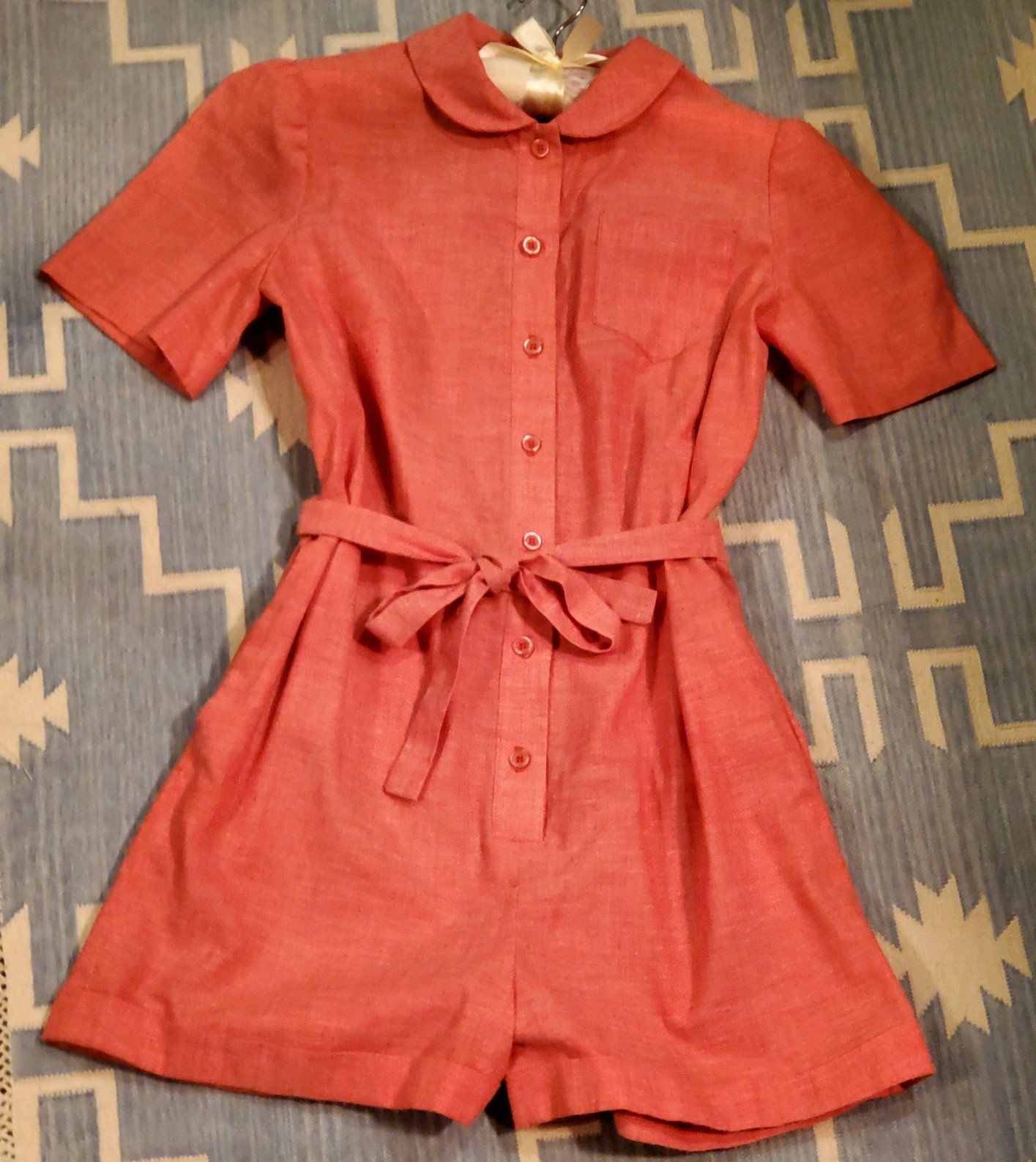 1940s VTG Handmade Chambray Button Down Romper Size Small w/Cute Puff Sleeves