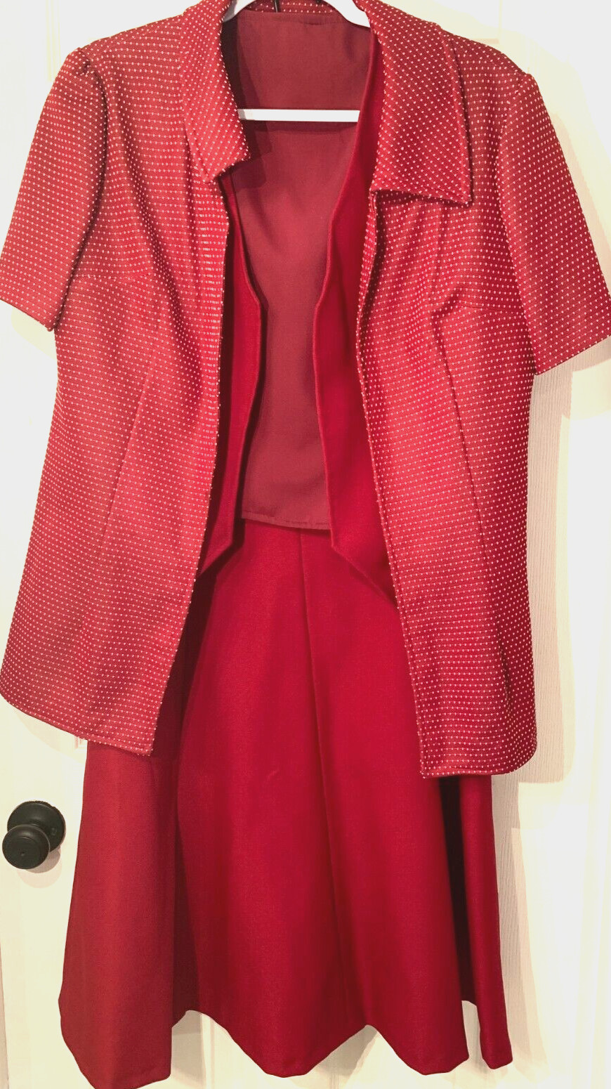 Vtg Red (4) pc Suit Jacket Skirt Set Sz M/L *see measure Seamstress Made USA
