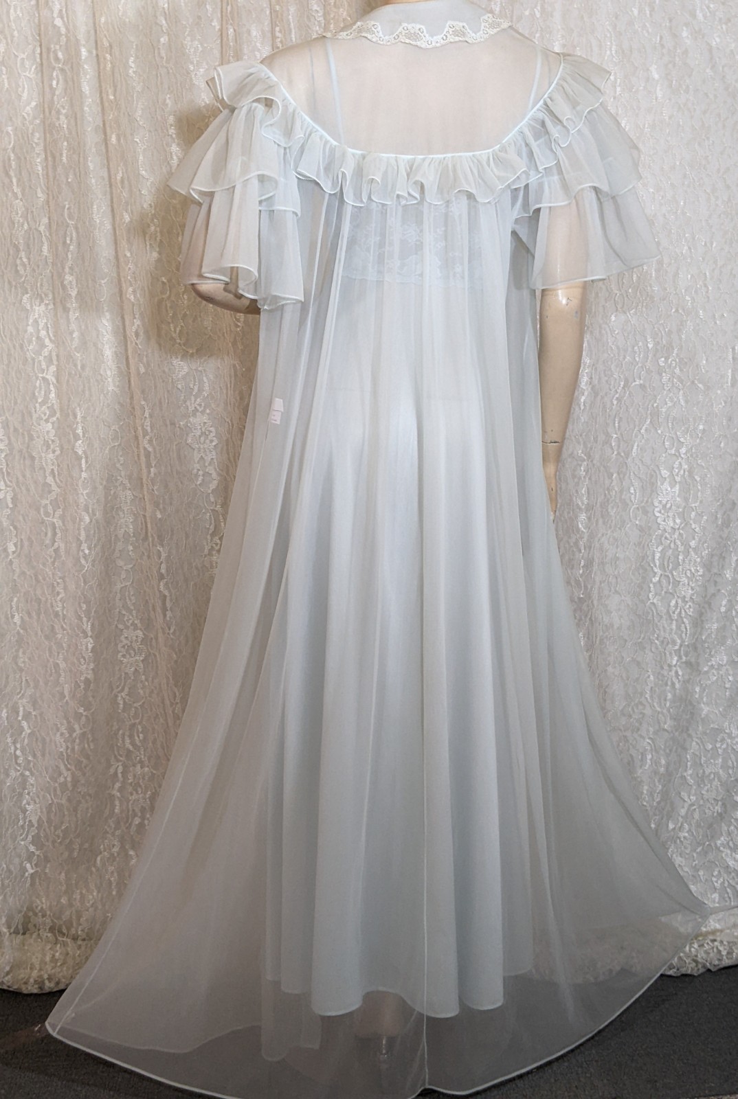VTG Luxite by Holeproof Ruffle Sleeves Peignoir Robe Bonus Lingerie Nightgown M