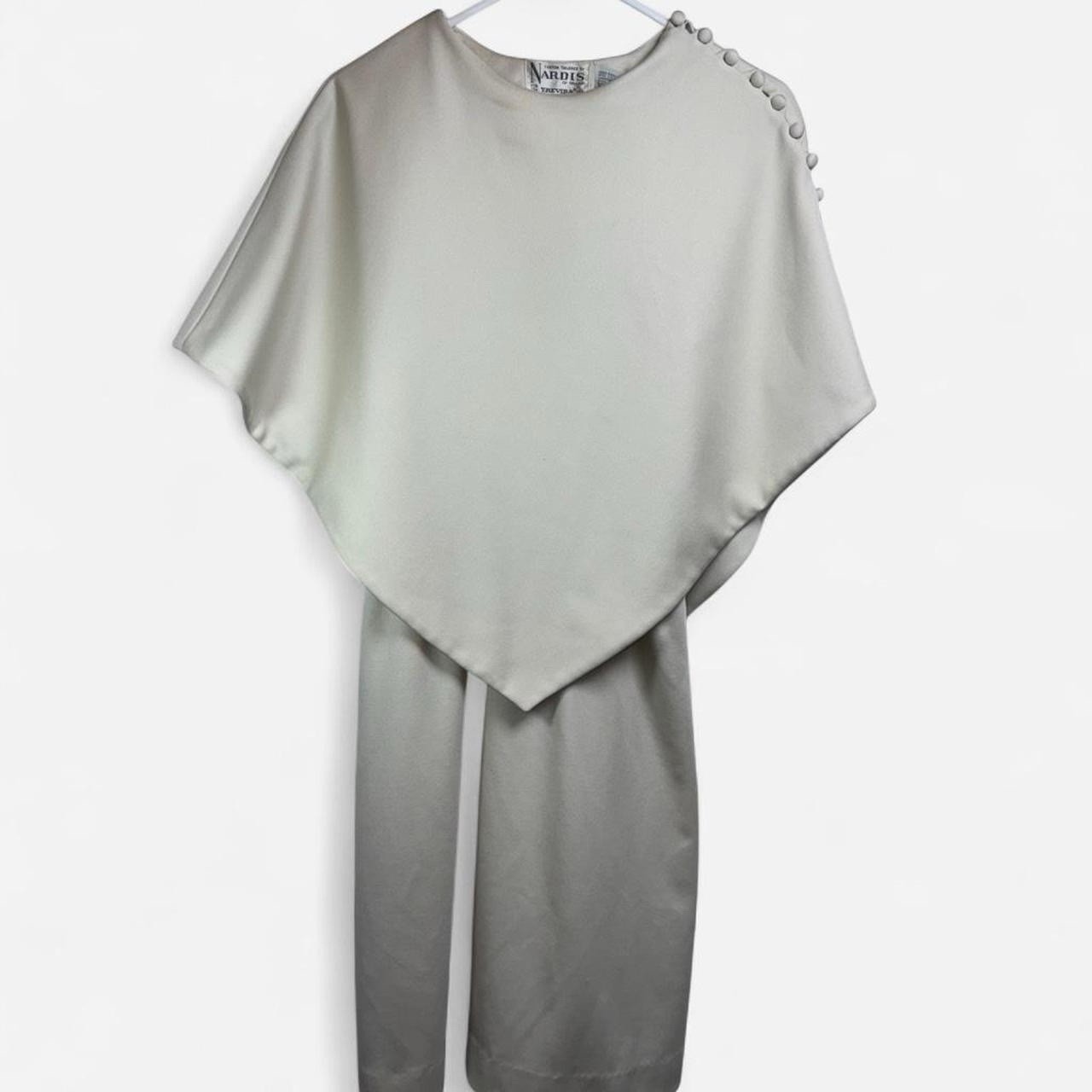 Vintage Nardis of Dallas Cream Cape Dress Size 12 Mod 60s Trevira Polyester
