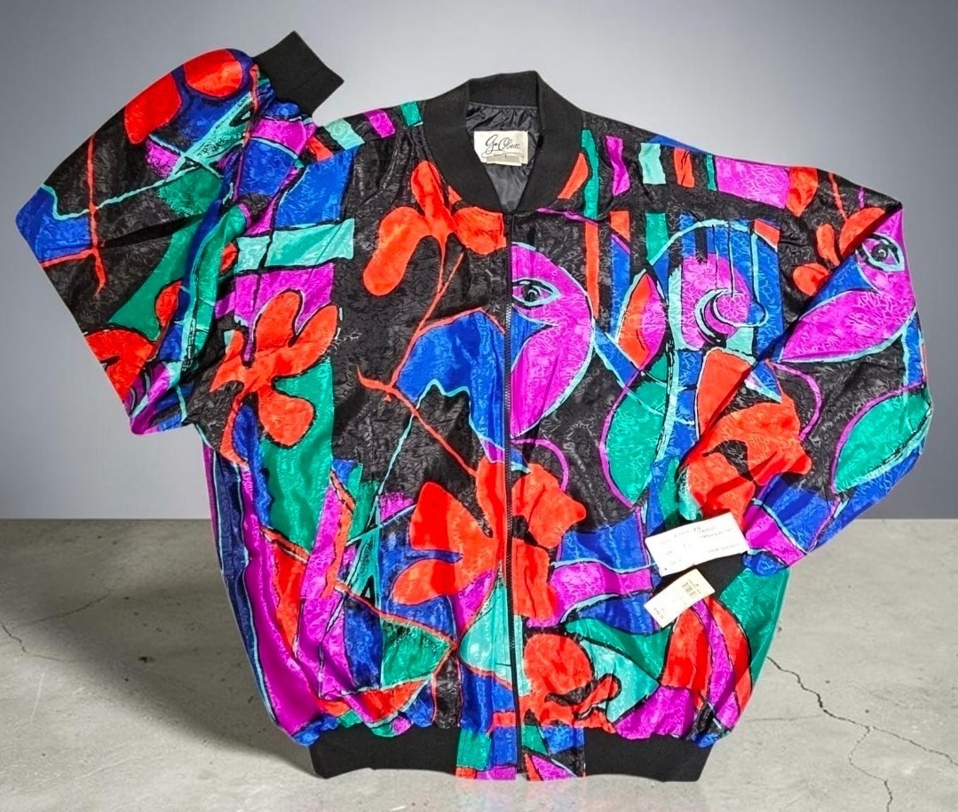 Vintage G Oberti Abstract Jacket Bomber Lined Colorful Streetwear Womens 2XL NWT