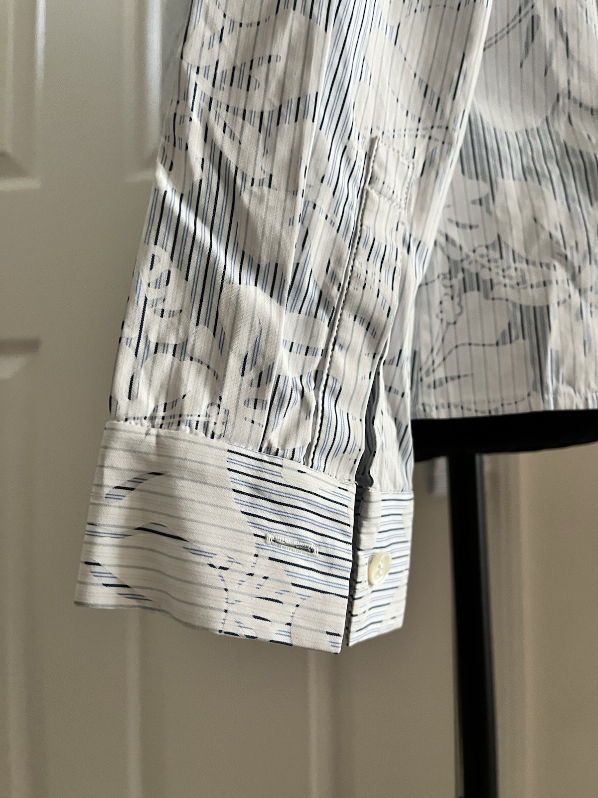 Vintage CELINE Floral & Striped Button-Up Long Sleeve Shirt, Size 42, Signed