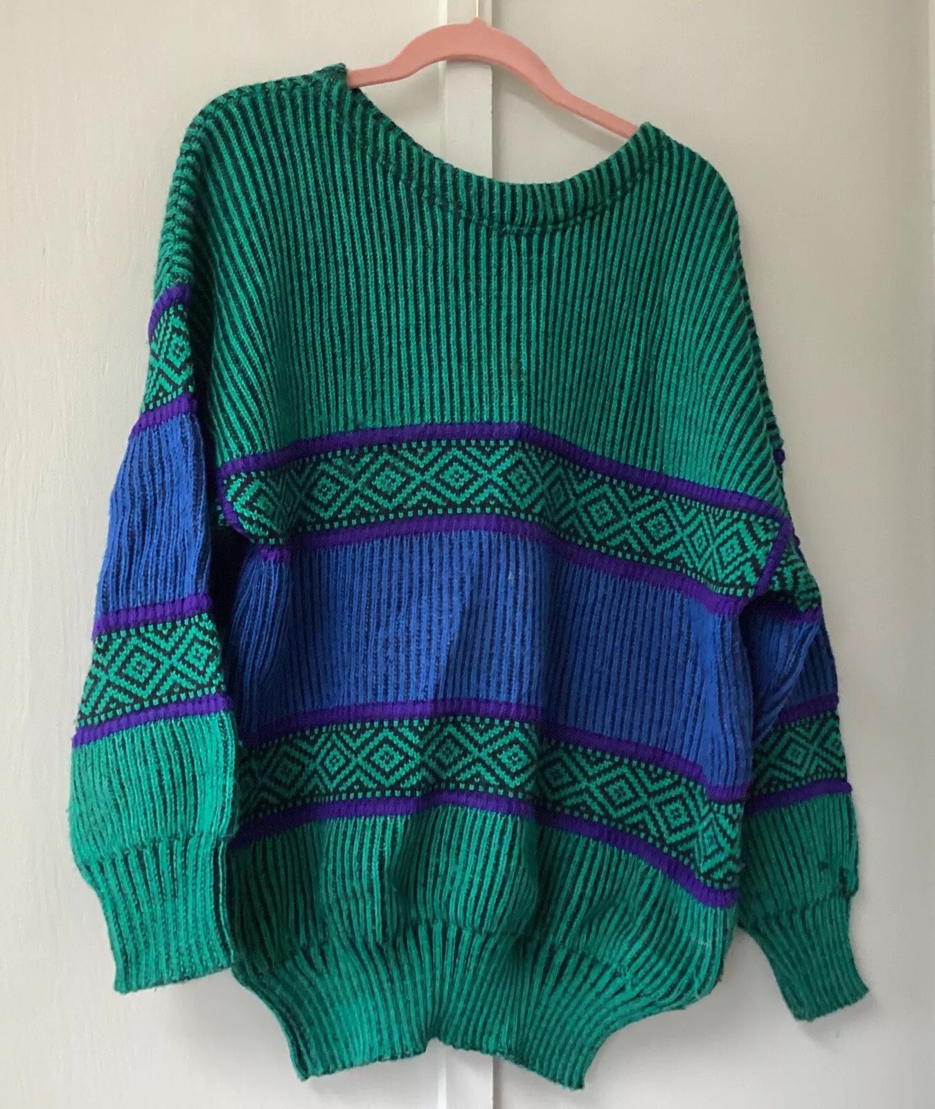 Vintage Kenzo Album Wool Blend Sweater Size Small Green Blue Aztec Crewneck Ital