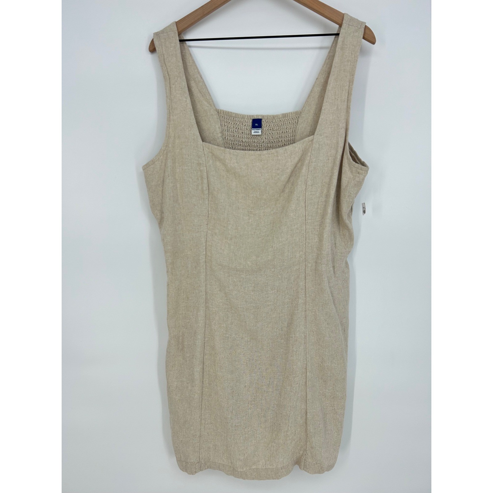 « NWT » Old Navy Linen Square Neck Smocked Back Tank Dress Size XL Neutral