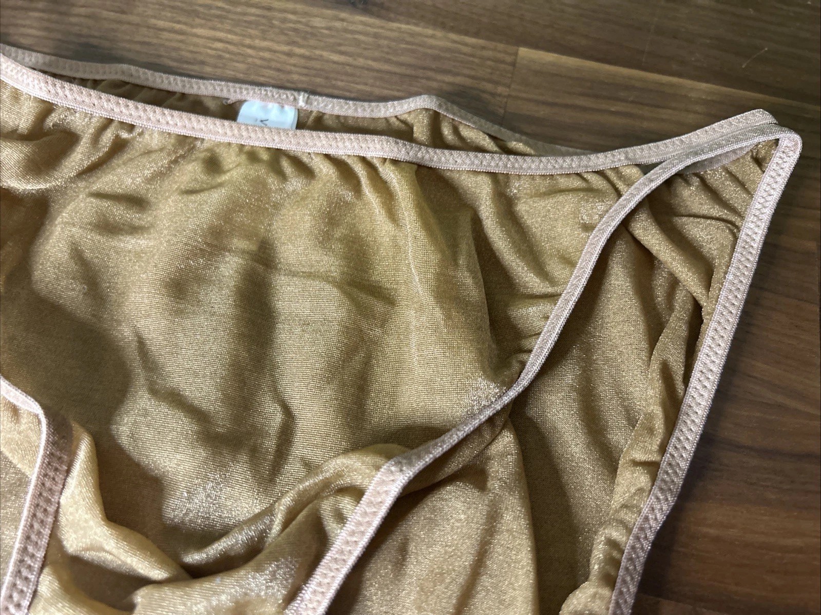 Vtg Victoria Secret Double String Bikini Panties L Bronze Second Skin Metallic