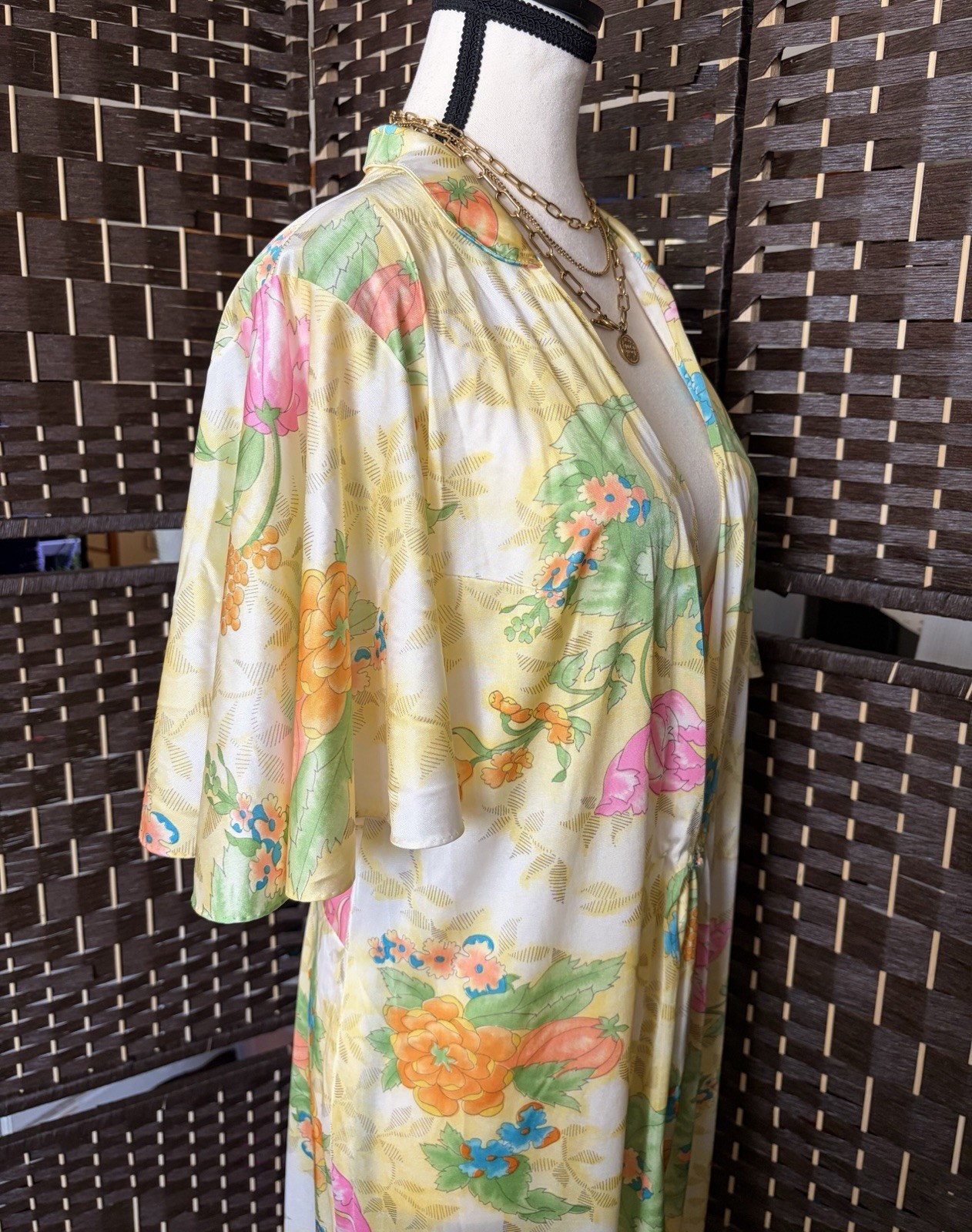 Vintage 70s Vanity Fair Jumpsuit Romper Women&rsquo;s L/XL Nylon Wide-Leg Yellow
