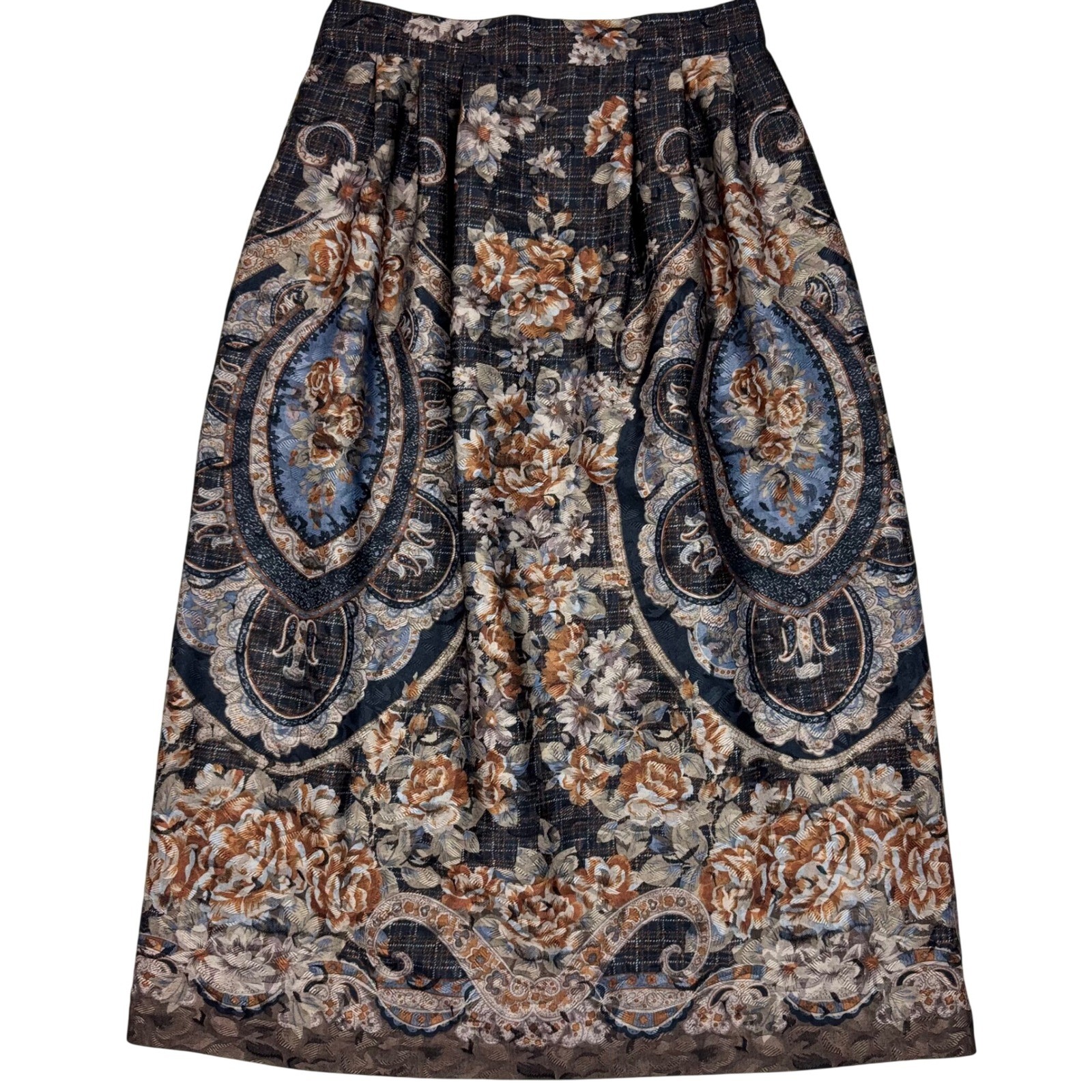 Vintage Jeffrey & Dara Skirt Floral Paisley Tapestry Midi Womens 10 Brown USA