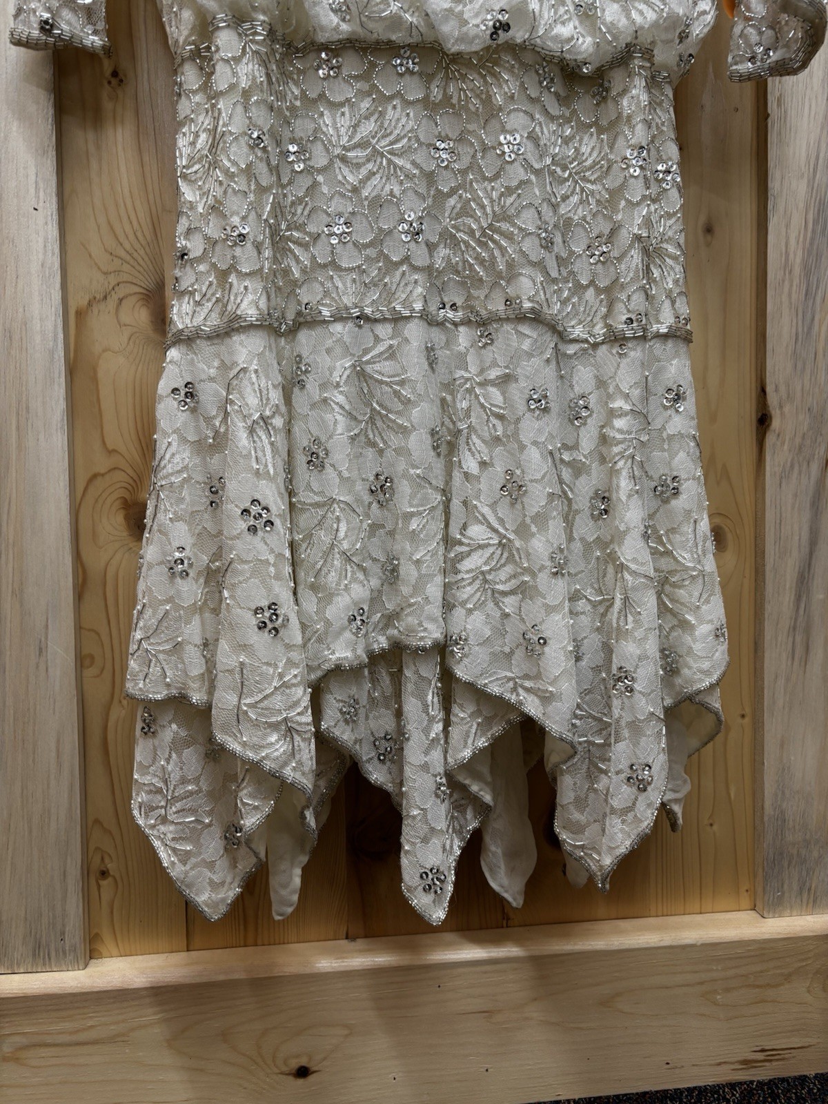Judith Ann Creations Vintage Ivory Lace Sequin Drop Waist Dress Size Large