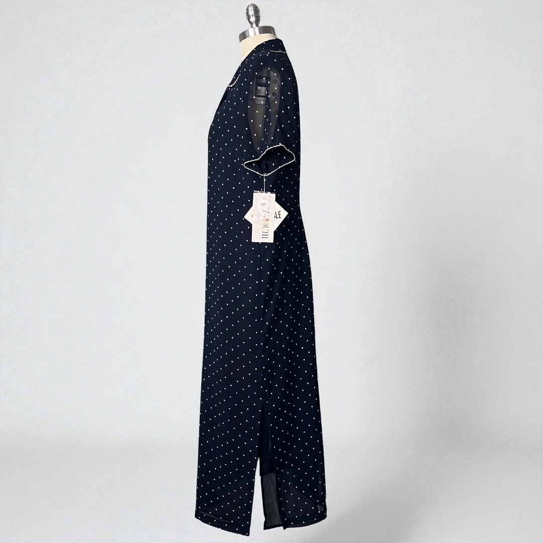NWT VTG 90s Plaza South Coast 12P Maxi Navy Blue & White Polka Dot Shirt Dress