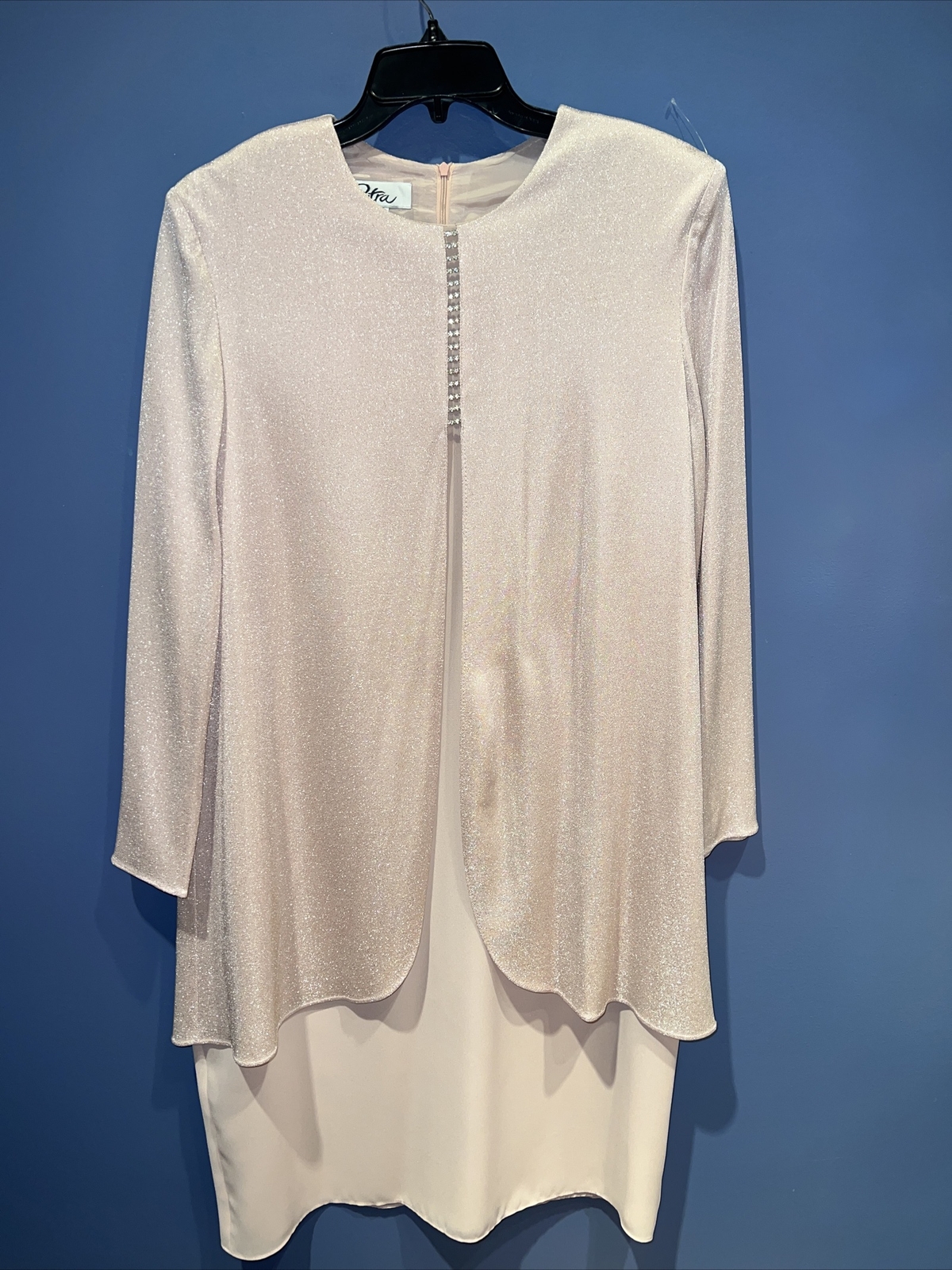 Womens 16 Dress Pink Sparkle Vintage 1980’s Patra, Shoulder Pads, Crystals Lined
