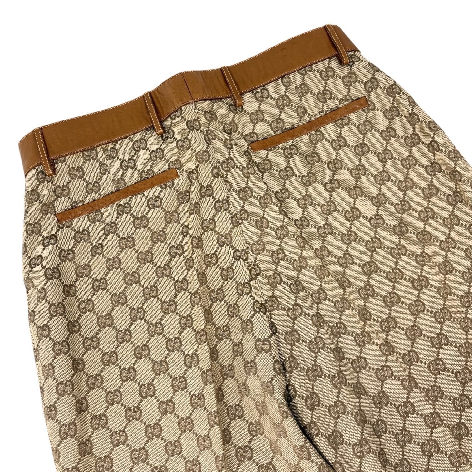 GUCCI Vintage GG Logo Jacquard Canvas Belted Tapered Cropped Pants #38 Beige