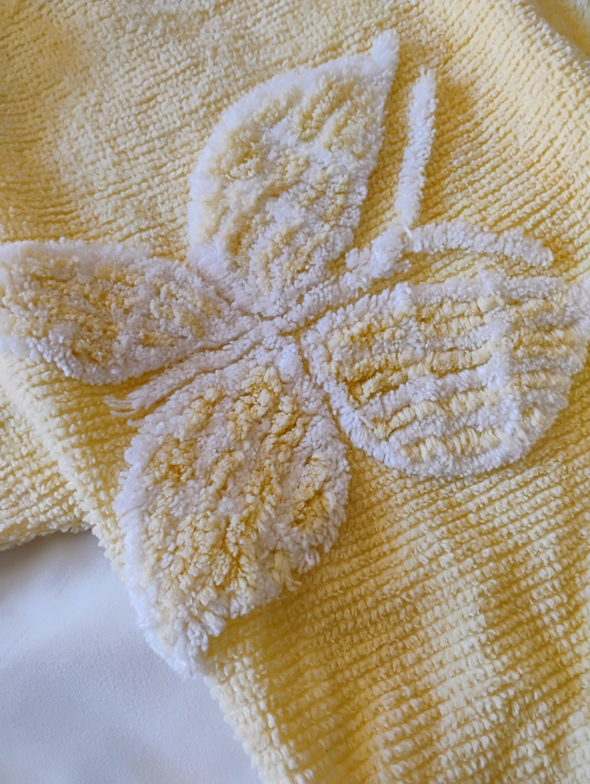 Vintage 70s Stan Herman Yellow Chenille Terry Robe Butterfly Decal Wrap Belt M