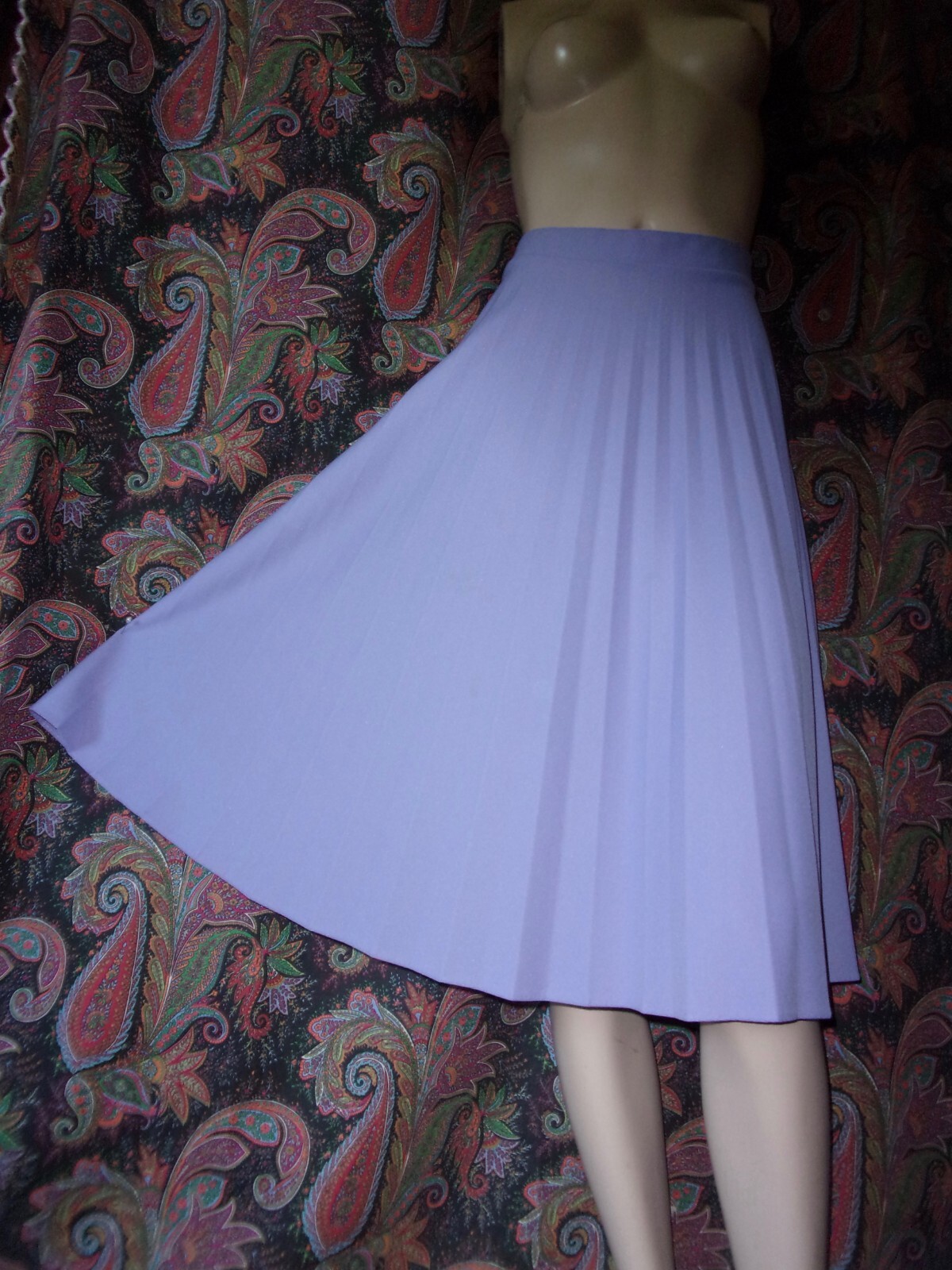 70s Vintage rrrruss Pleated Skirt Lavendar Polyester Knee Length Secretary (M)