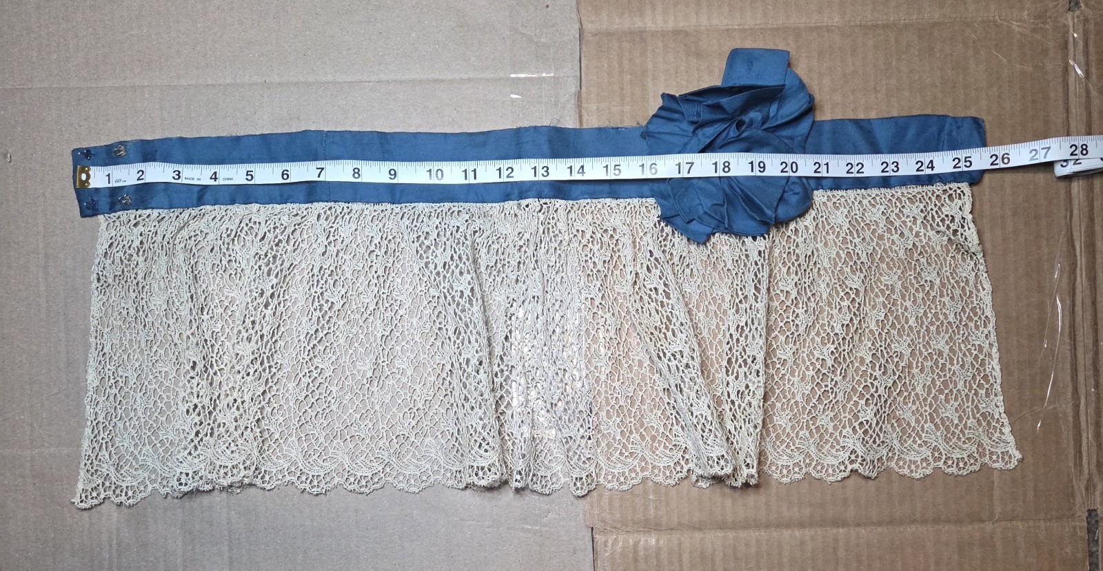 1850s Victorian 4pc Beige/Teal Cotton Blend Visiting Dress w/ Peplum & Lace Belt