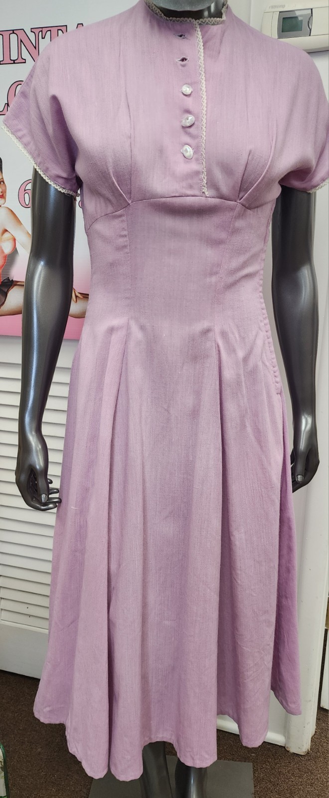 Lavender & White Cotton Day Dress Vintage Rockabilly Pin up Vintage 1940&rsquo;s