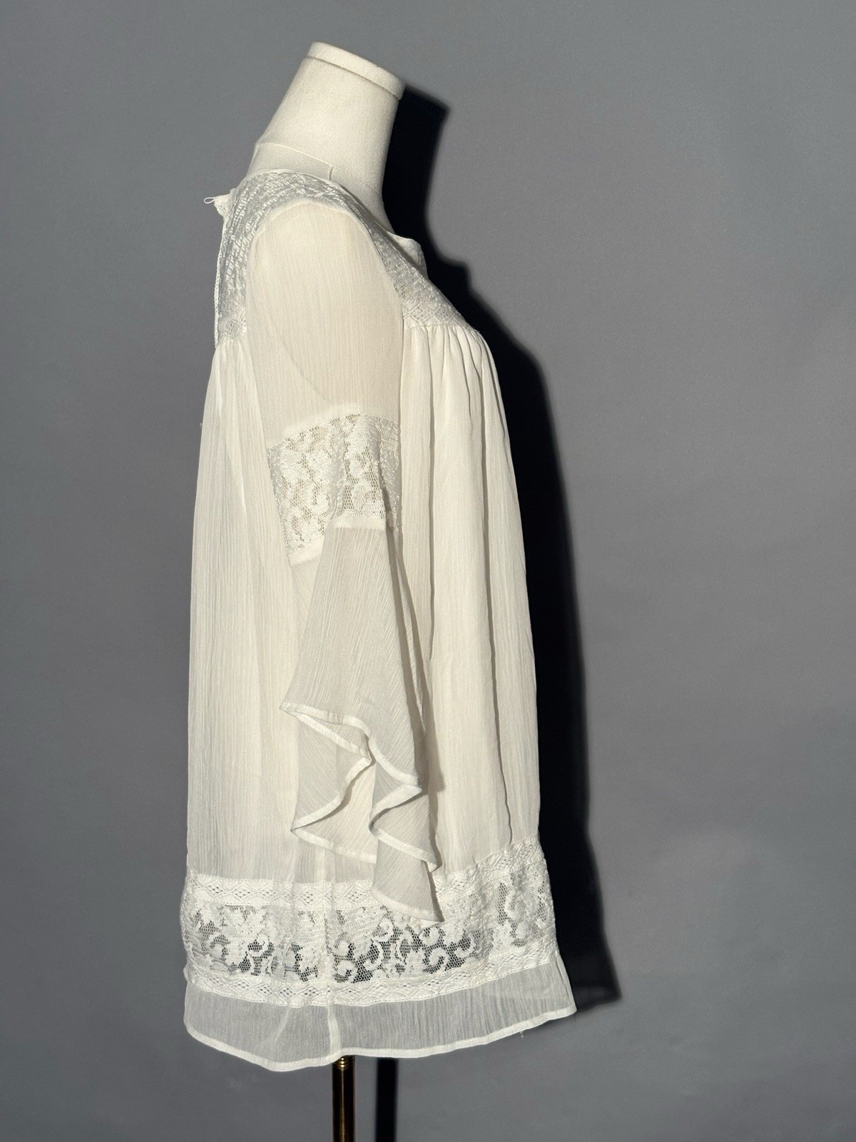 Vintage Style white peasant blouse with lace trim and bell sleeves Lingerie Top