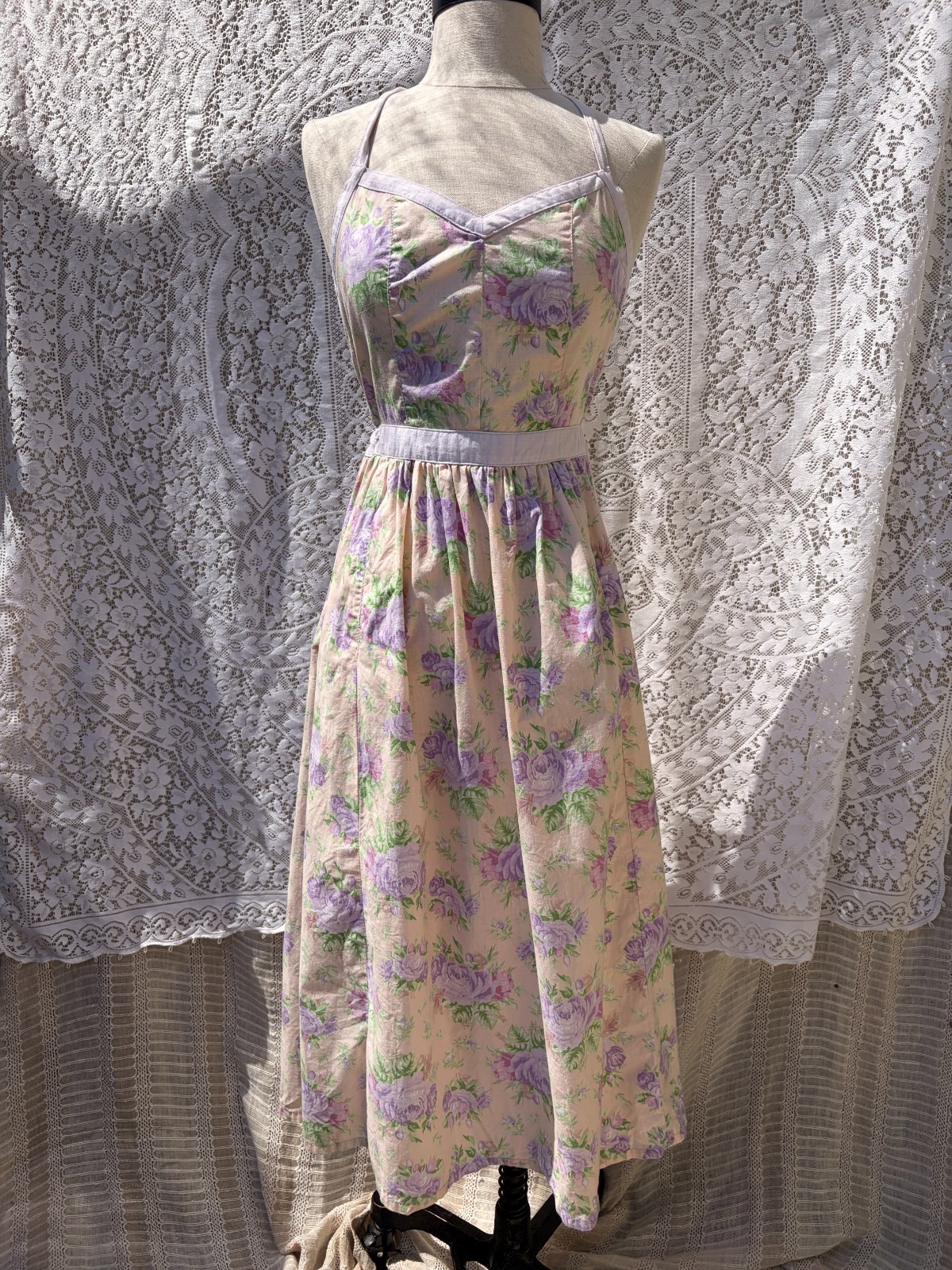 Vintage Floral Cottagecore dress Pink Lavender Rose XS/S FoxyLady San Francisco
