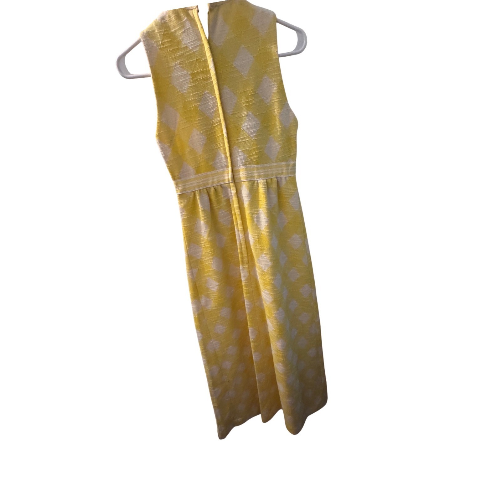 Vintage Melissa Lane Yellow White Diamond Harlequin Mock Neck Dress M