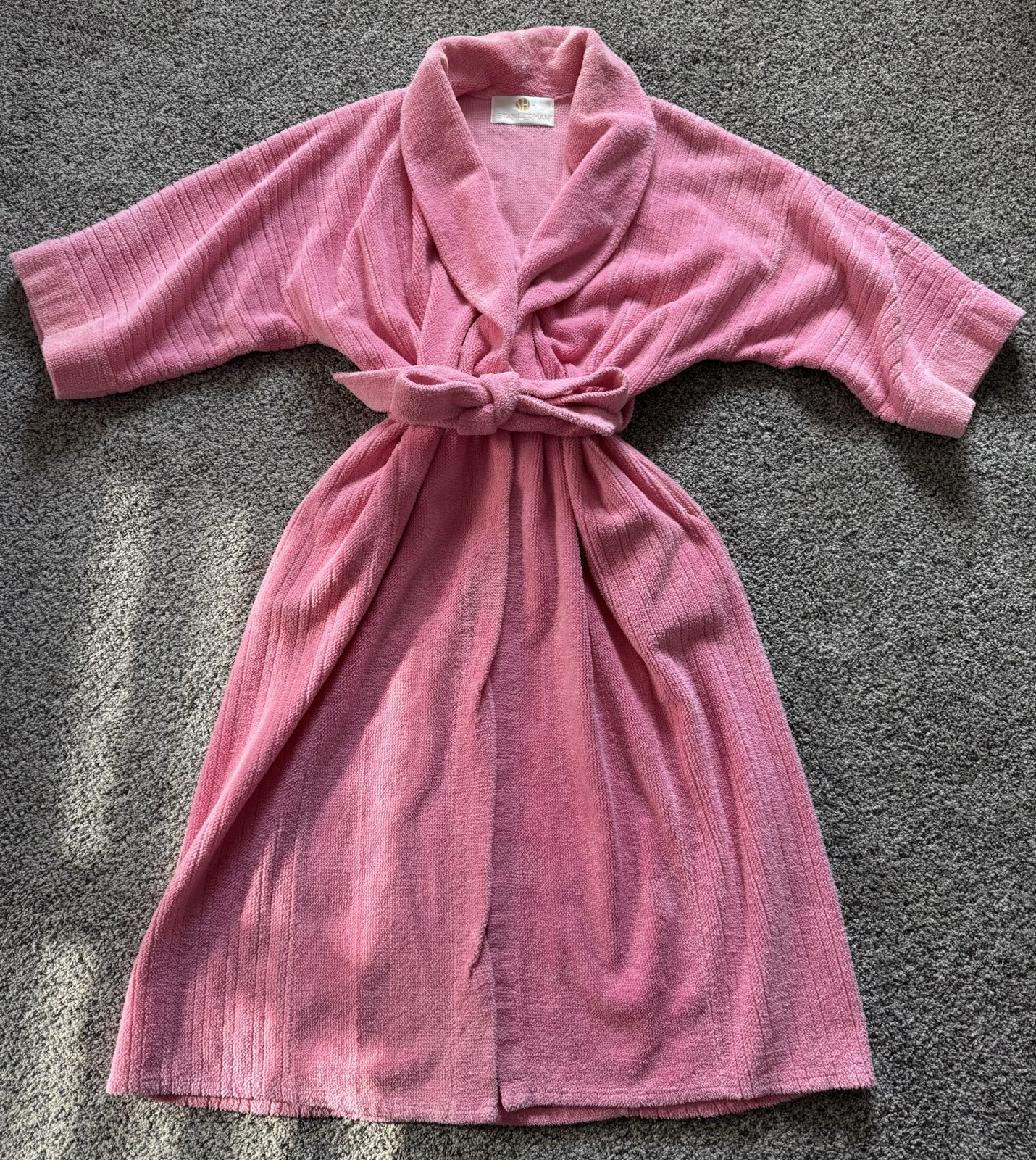 Vintage MCM STAN HERMAN Bubblegum Pink Chenille Bath Robe Housecoat Sz Small