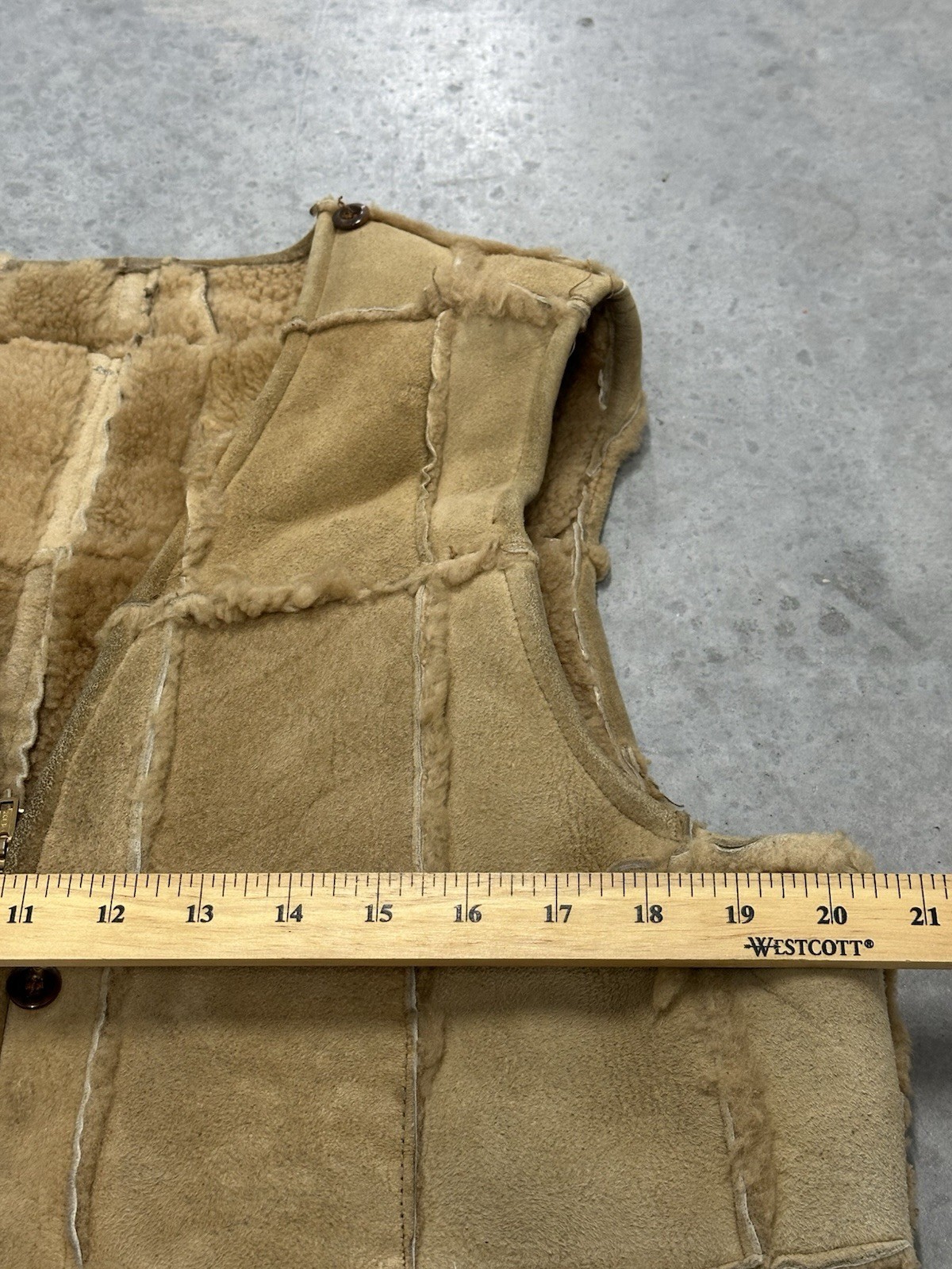 Vintage 60s 70s Shearling Patchwork Vest Talon Zipper Adult 20.5x27in