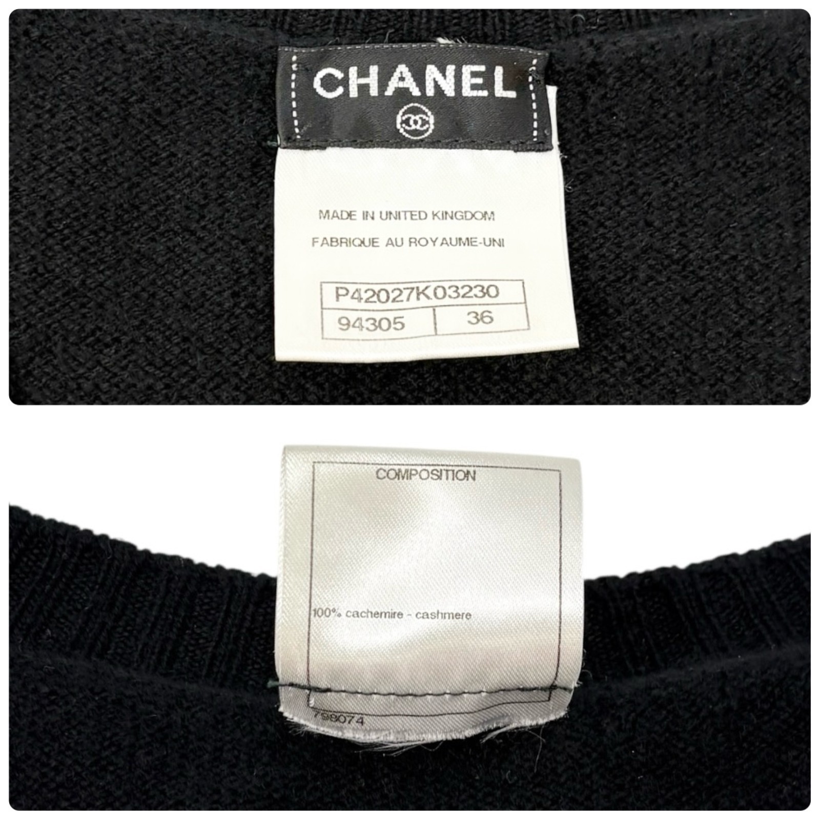 CHANEL Vintage P42027 CC Turnlock Sleeveless Cashmere Knit Dress #36 Black