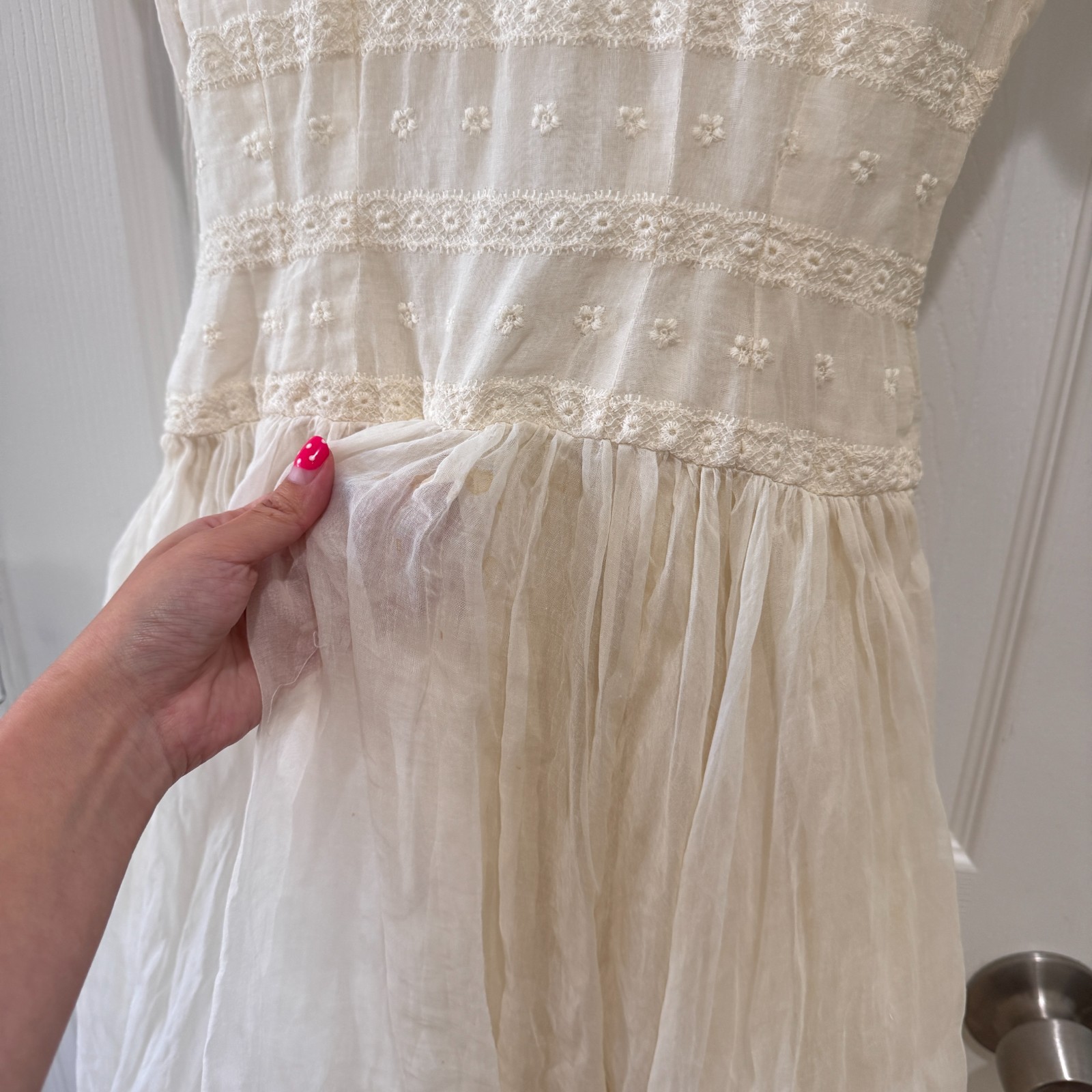 Vintage Tall & Small White Lace Prairie Dress Cottagecore Bridal Gauze XS S