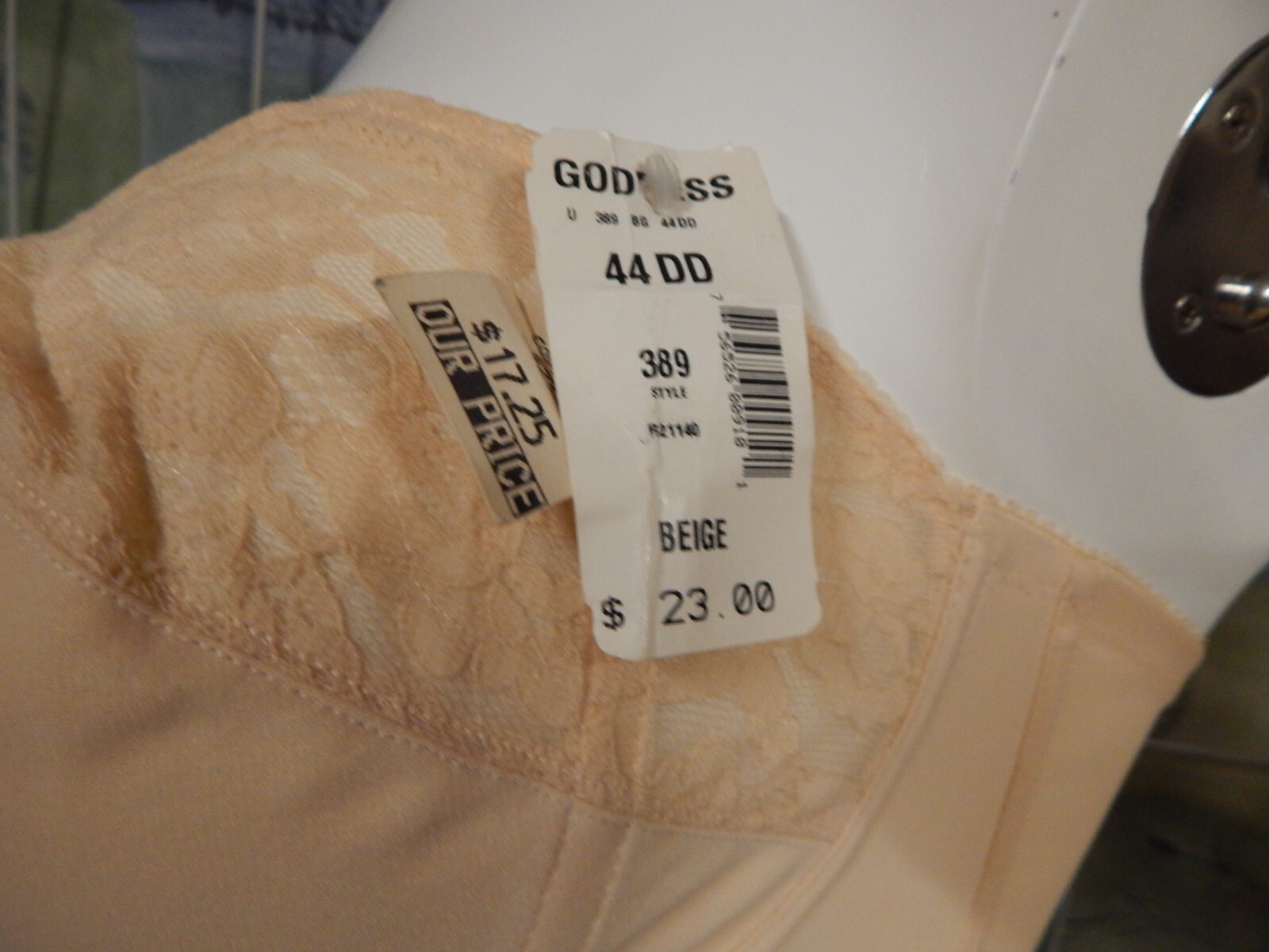 NOS 1970s Goddess Floral Lace Underwire Strapless 44DD Bra-Beige-Style 389-USA