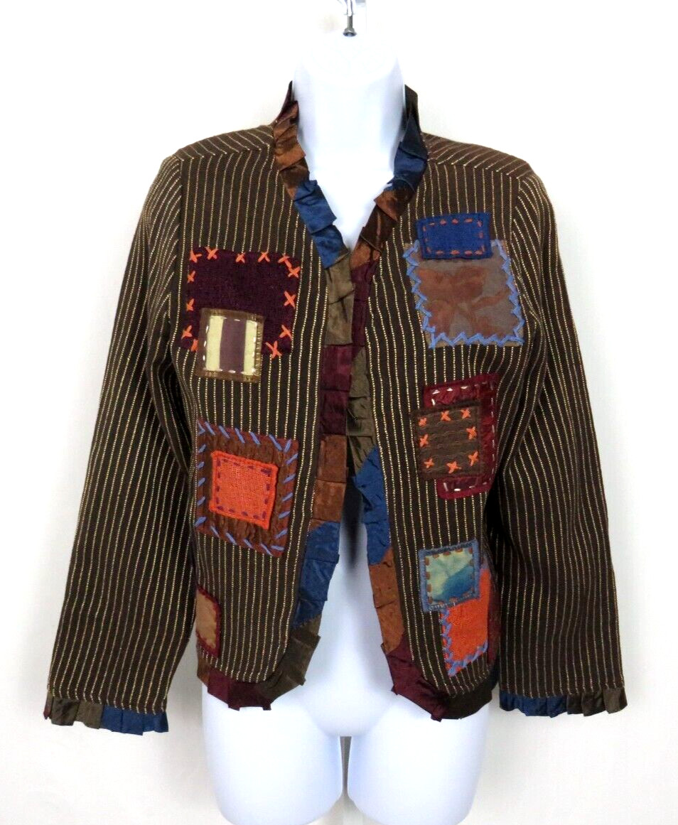 VTG 1990s 2000s SHARON ANTHONY BY CRYSTAL STRIPED PATCHWORK JACKET SIZE MEDIUM