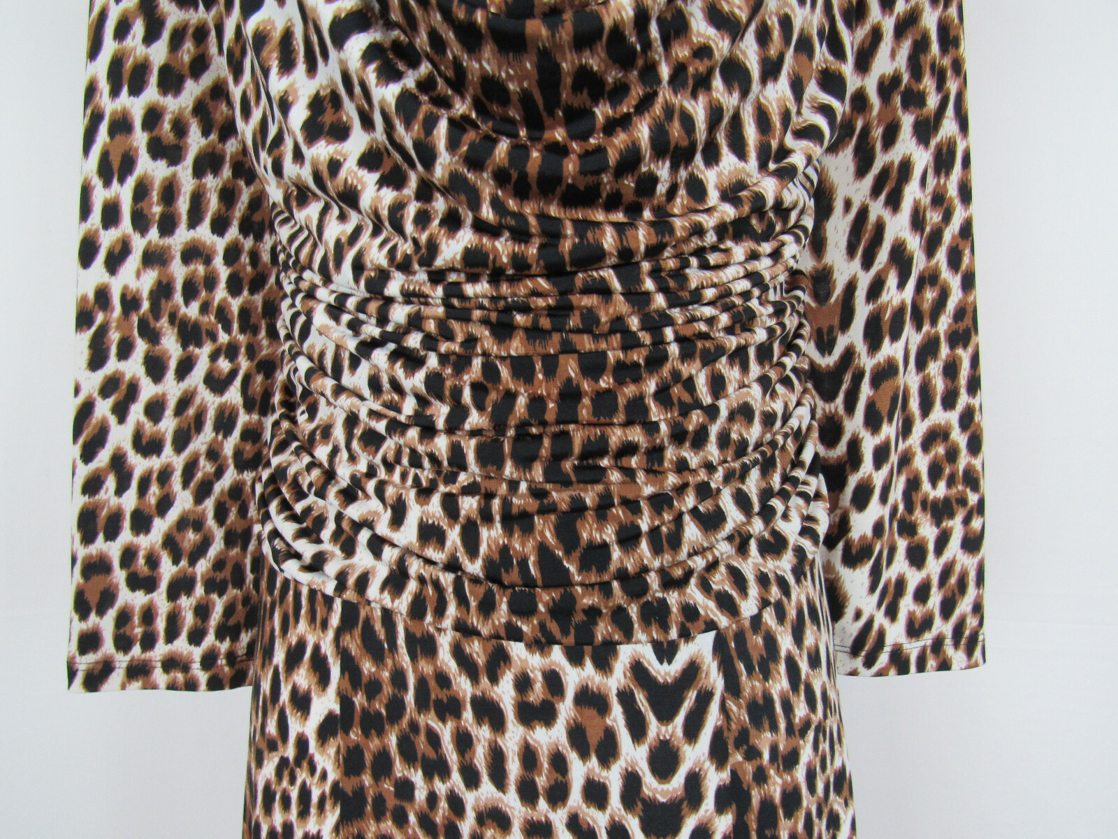 VTG 1980s 90s SHARON MAX LEOPARD PRINT POLY LYCRA STRETCH DRESS DRAPING