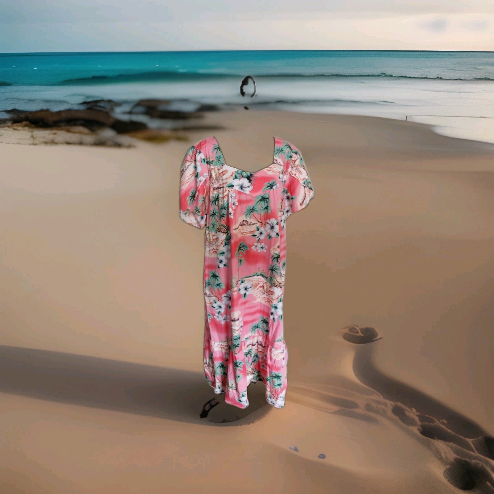 Vintage 1980&rsquo;s Wakiki Hawaiian Vintage Midi Mumu 100% Cotton 3XL Lightweight