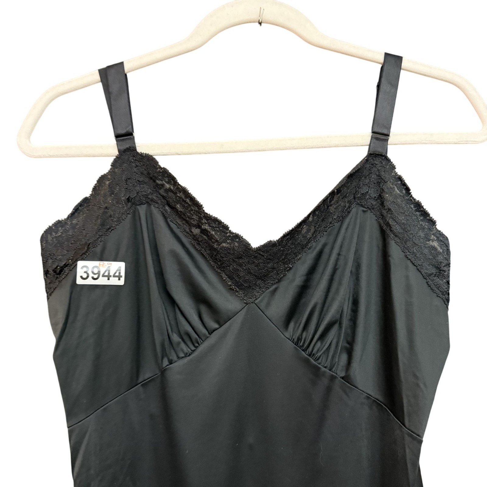 Vintage Rogers Women&rsquo;s Slip Dress Nightgown Black Satin Lace Trim 50s Lingerie