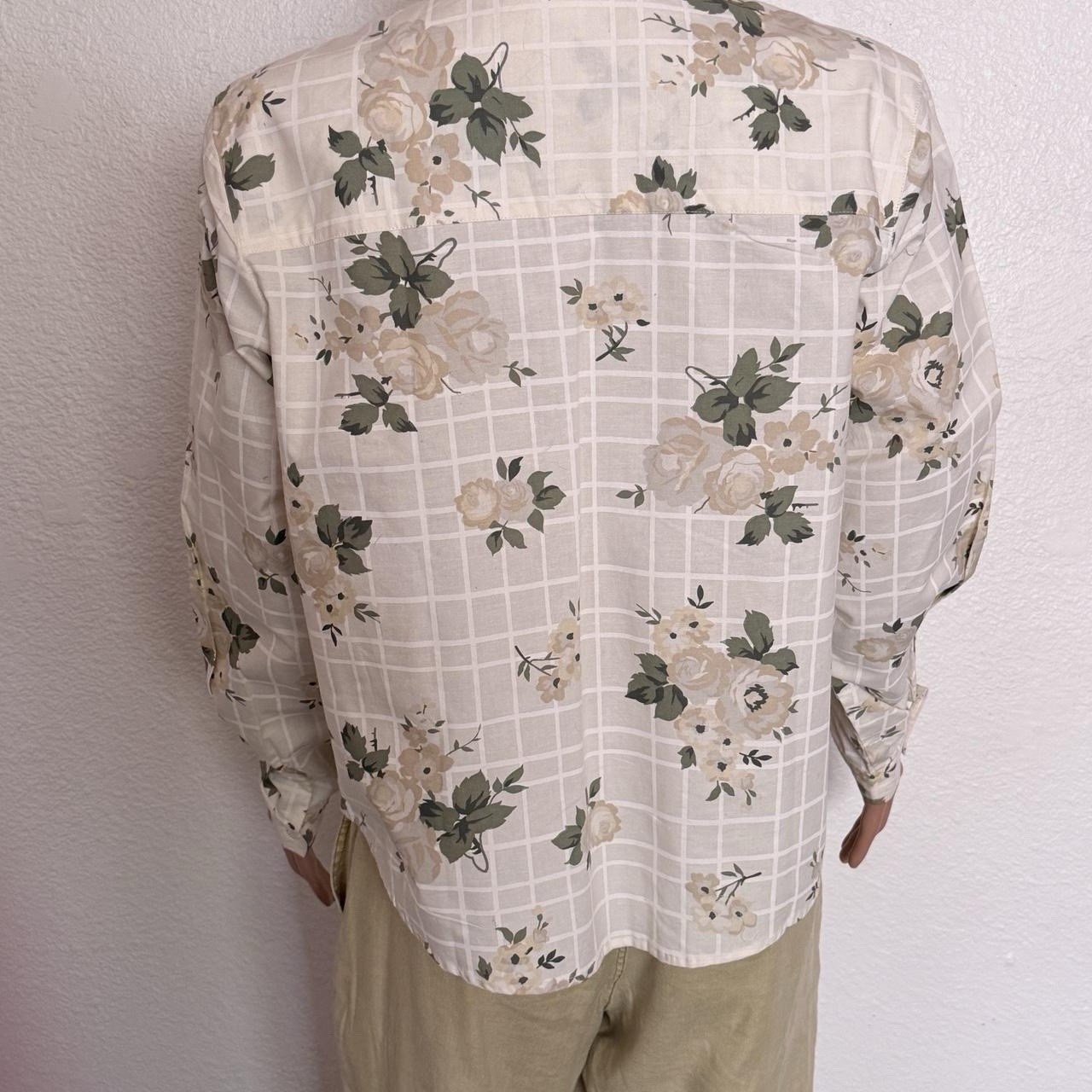 Vtg Cherokee 100% Cotton Beige Floral Button Up Shirt Sz L Granny chic