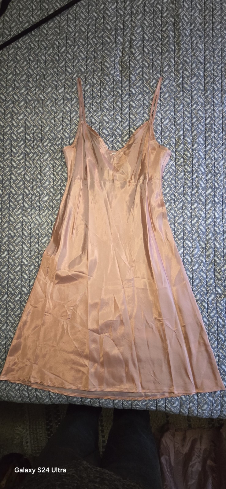 Blush Pink Beaded Sheer Mid-length Vintage Style Dress With Slip Size M