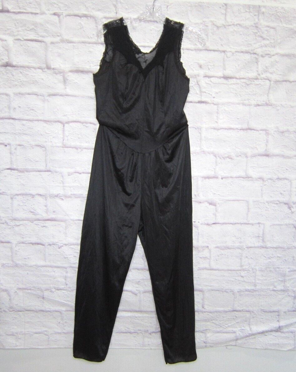 Lady Cameo Dallas Vintage 1980s Black Nylon Jumpsuit 80s Loungewear size Large