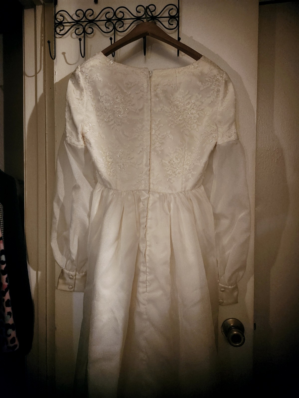 Vintage 70s Ivory Custom Hand Made Bridal Gown with Train