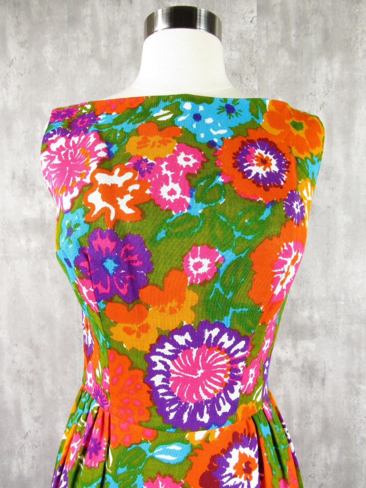 Vintage 60s 70s Hawaiian Floral Formal Maxi Gown Dress MINT Orange Green Small