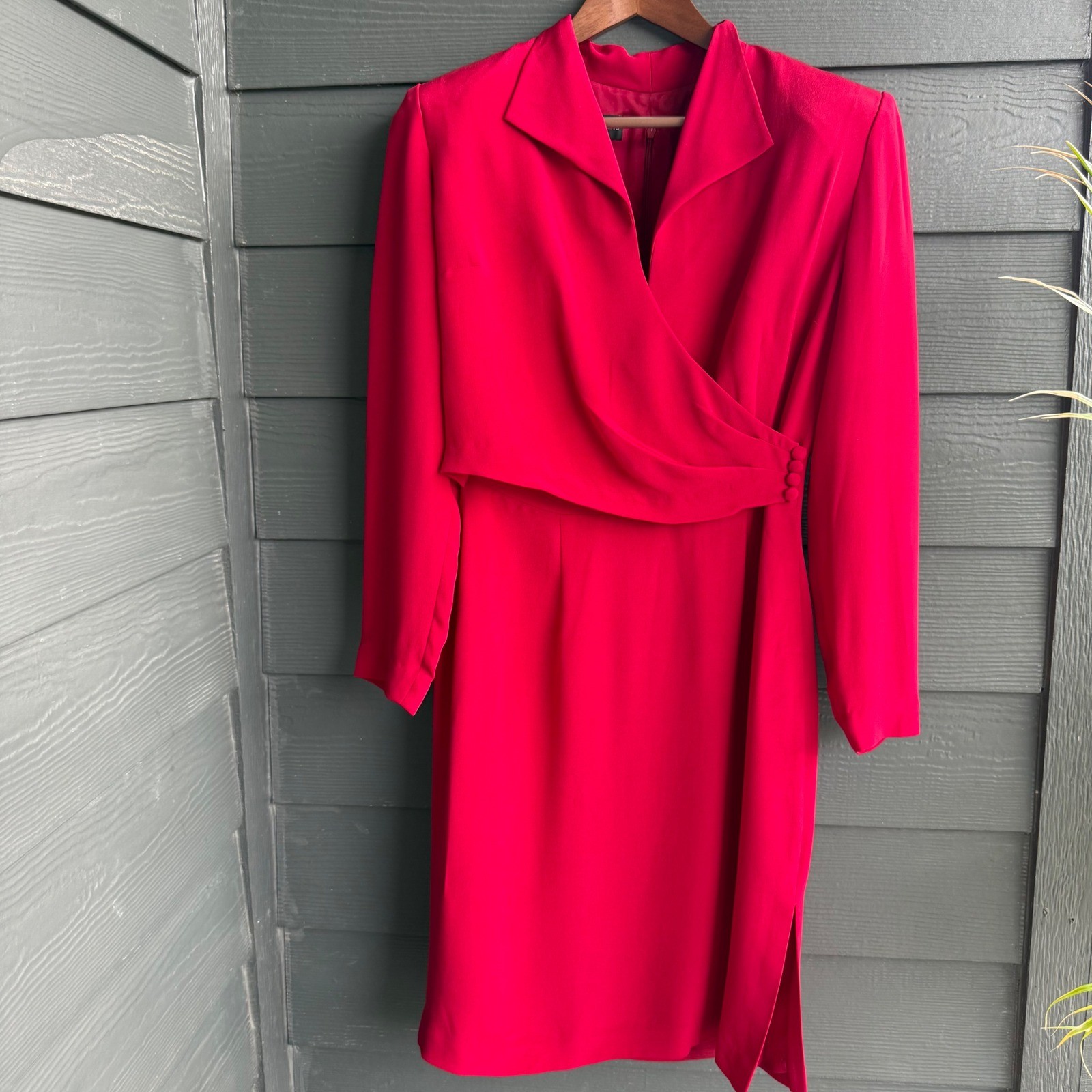 Donna Morgan Silk Wrap Midi Dress Pink Long Sleeve Cocktail Size 10