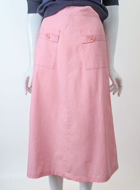 Vintage 1950s Deadstock Pink Cotton Faille Long Skirt Patch Pockets W 26&Prime;