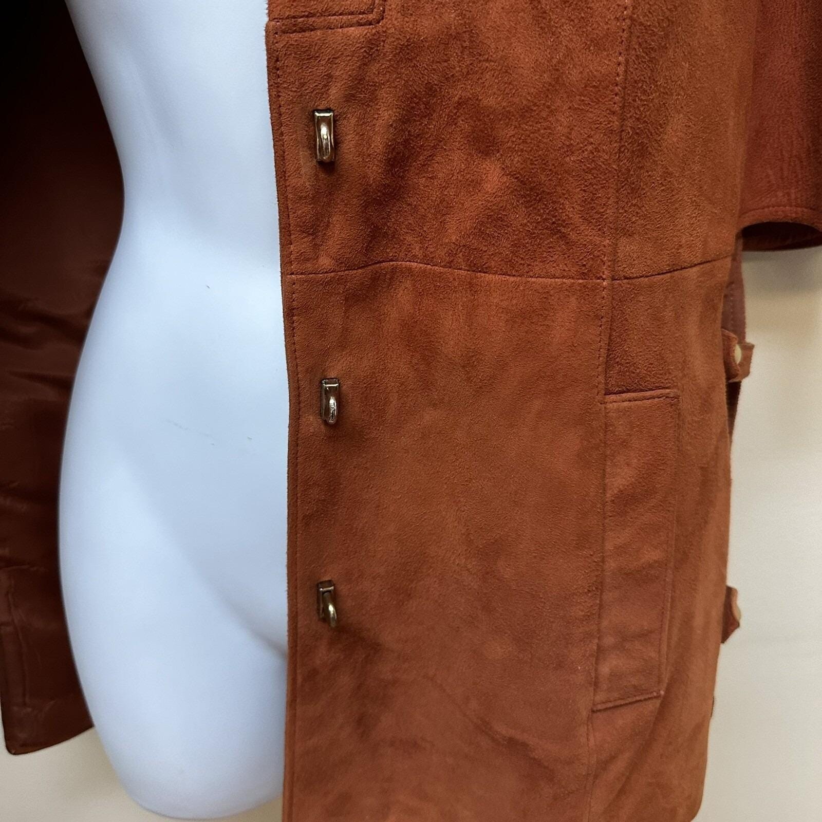 Vintage Hippie Rust Orange Suede Leather Cape Sleeve Coat Jacket Open Sides