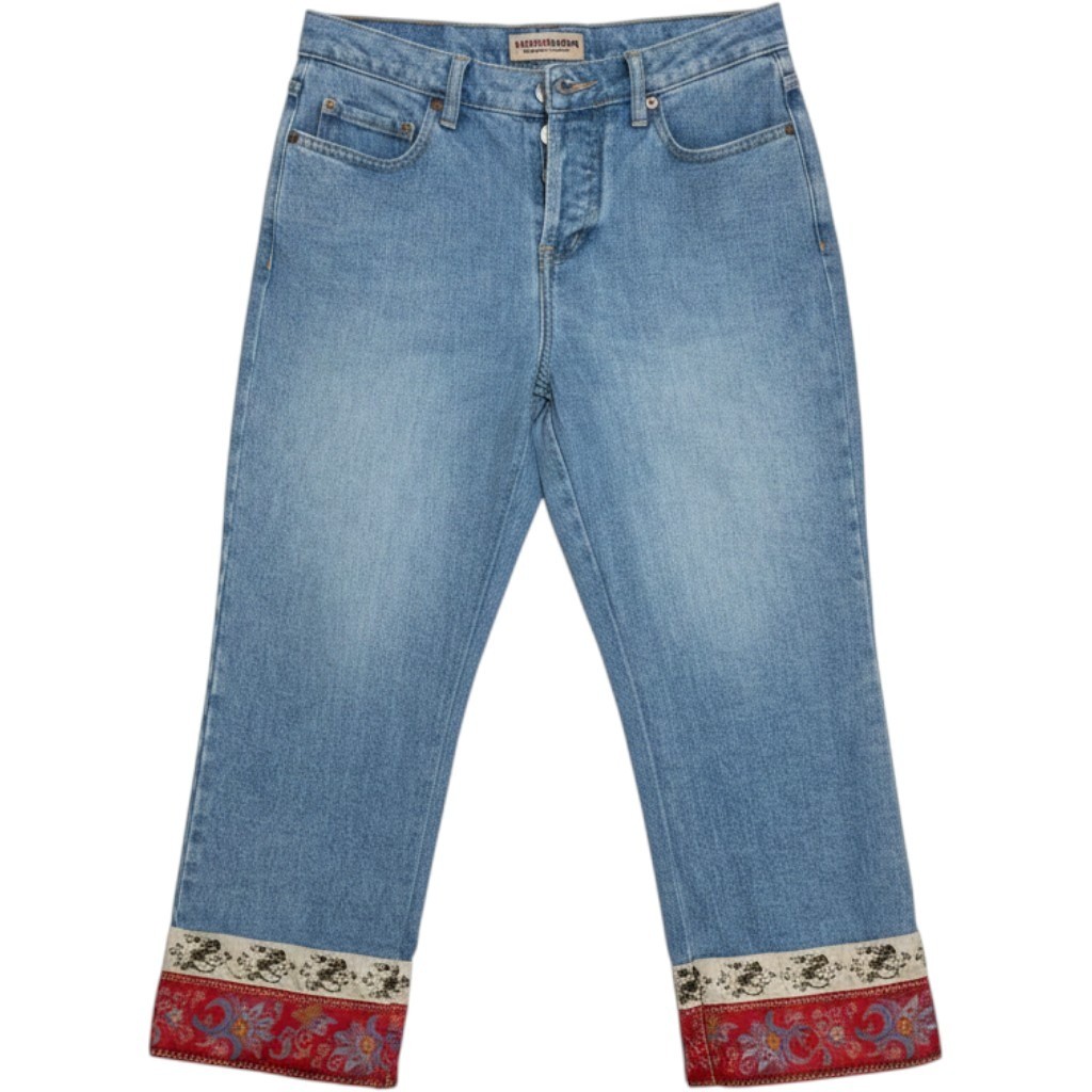 Vintage 2000s London Jean Light Wash Cropped Jeans Embroidered Dragon Trim Y2K