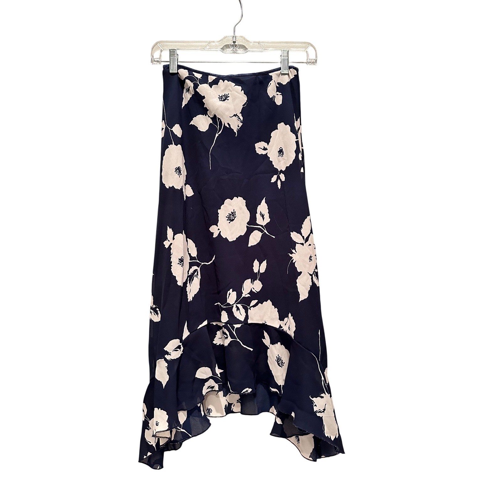 Jonathan Martin Vintage Navy Blue White Floral Handkerchief Midi Skirt Small