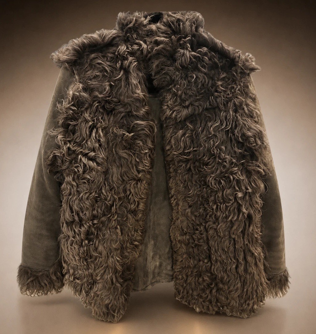 Brown Shearling Curly Fur Suede Vintage Women&rsquo;s Regular Size Coat-retail $785