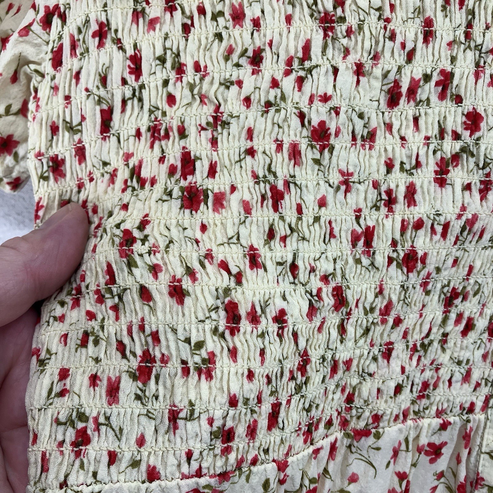 Vintages 90s Cream Floral Cottagecore Midi Dress Button Front Sz 14 All Rayon