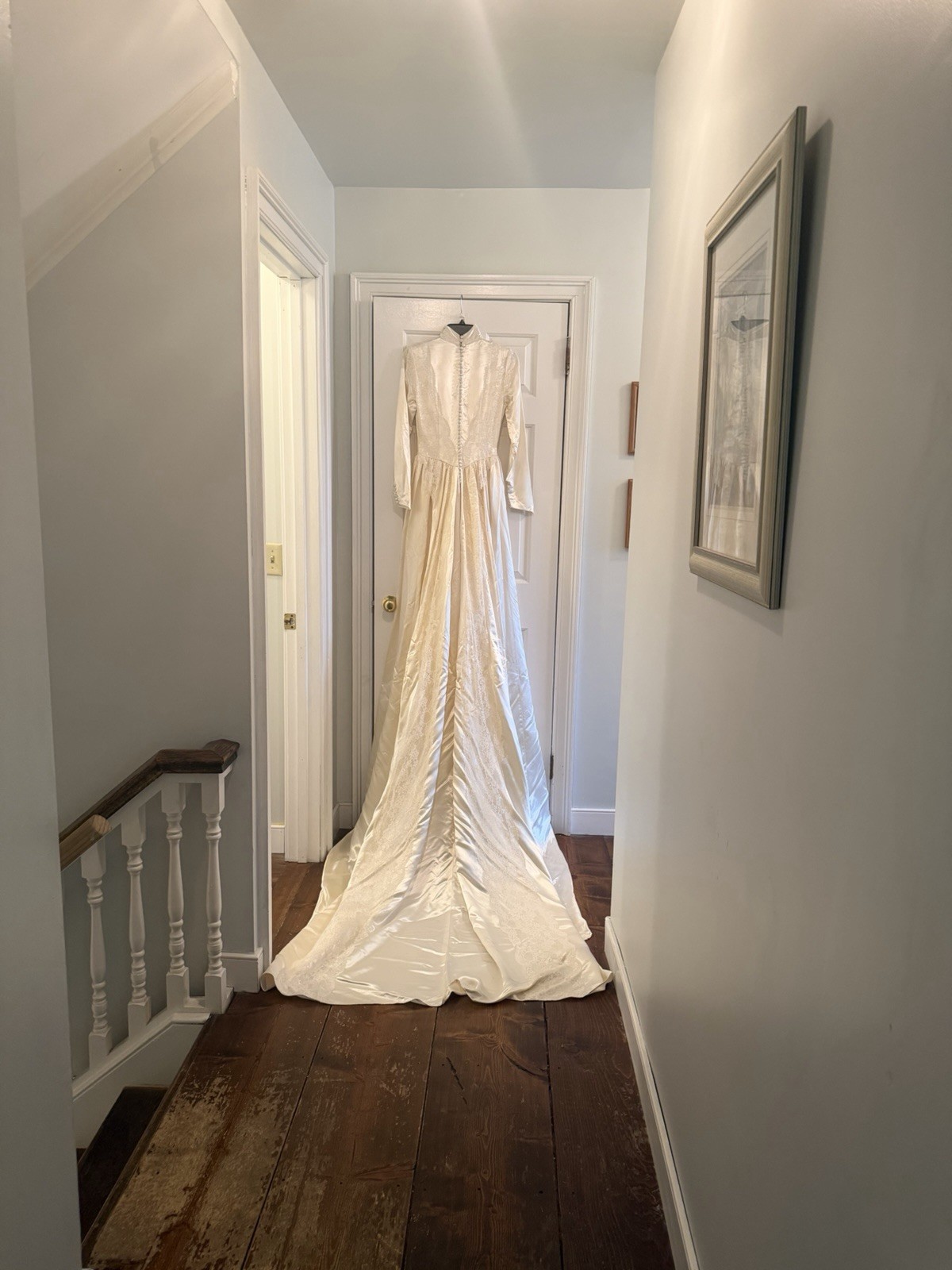 Vintage 1940s Wedding Dress, Liquid Satin,Ivory, Long Dramatic Train, Lace