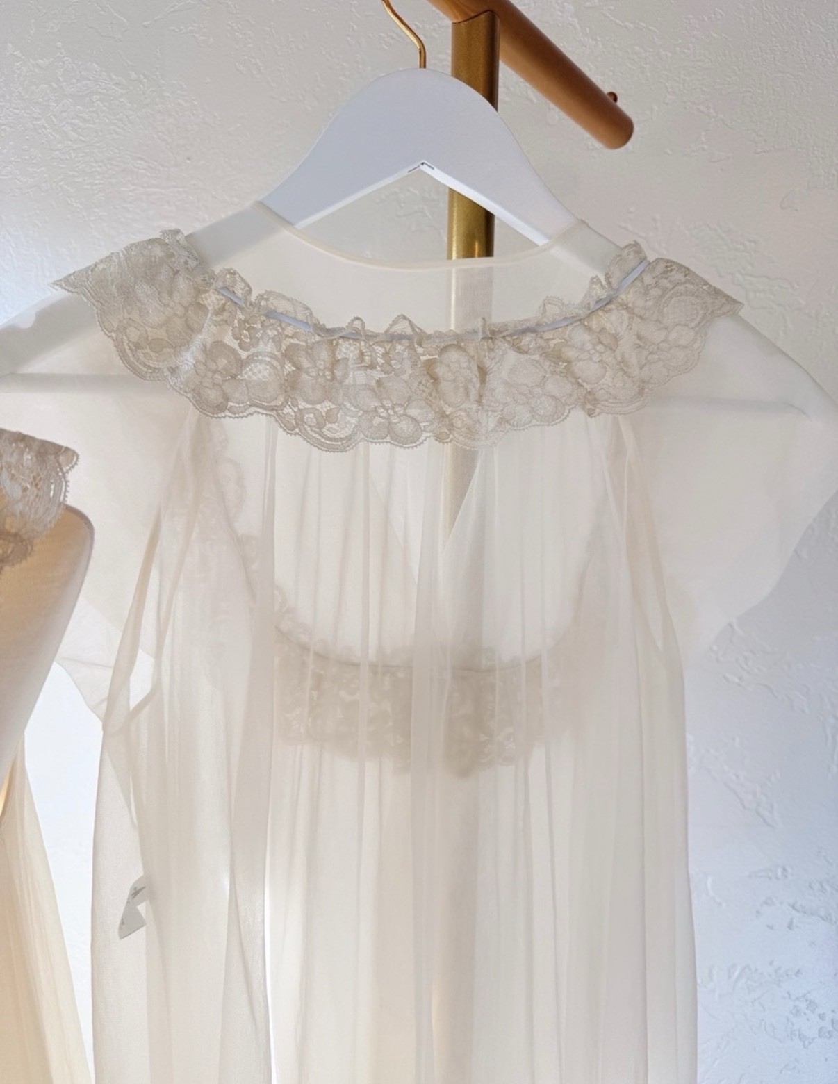 Vintage Shadowline Peignoir Set | Sheer Ivory Nightgown & Robe Lace Romantic XS