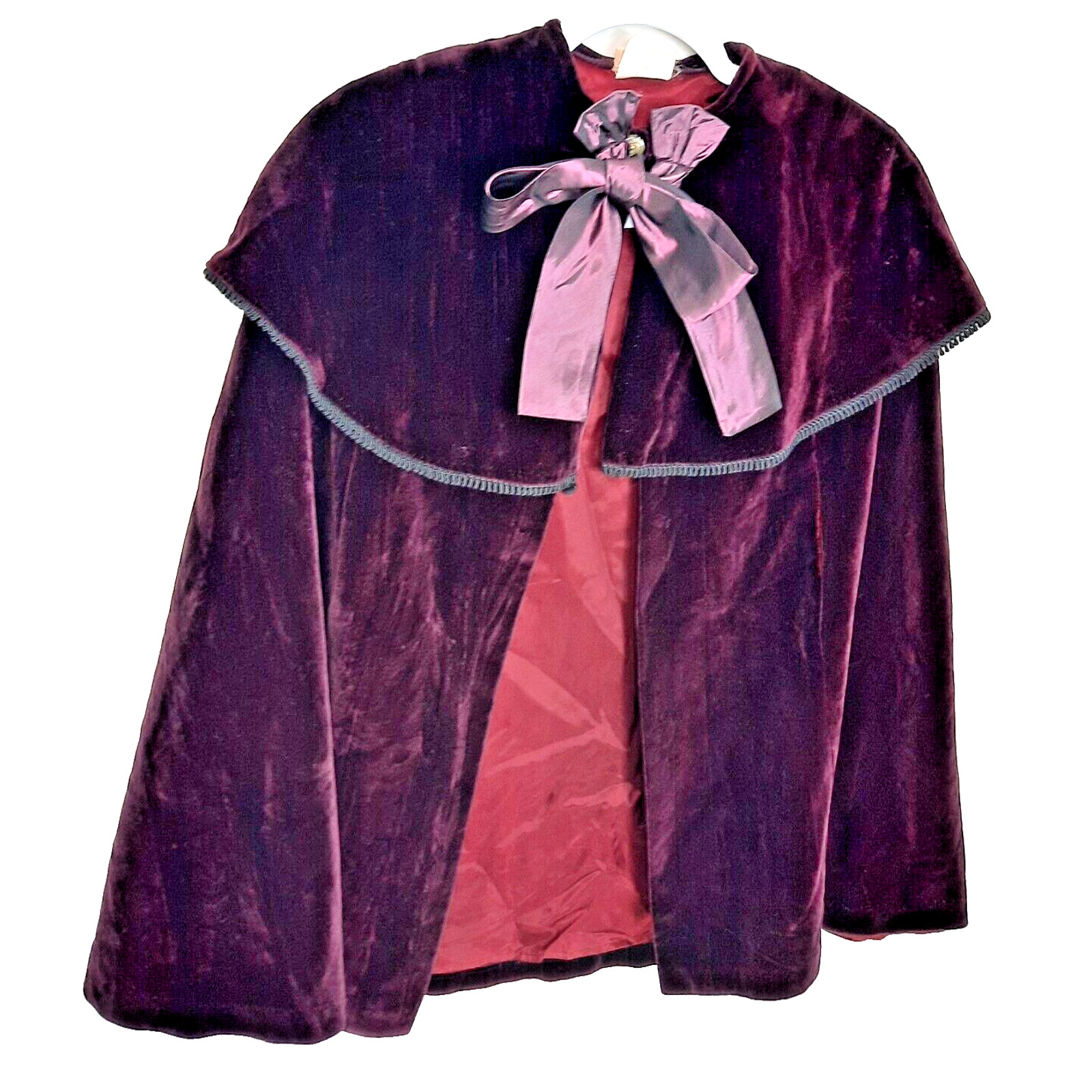Vintage Victorian Velvet Cape Satin Bow Treasures Size 6 Burgandy Fairy Goth