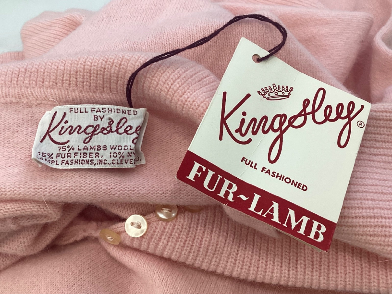 Vintage NOS 1950&rsquo;s Kingsley Pink Lambs Wool Sweater Rockabilly Pin Up Sz 38